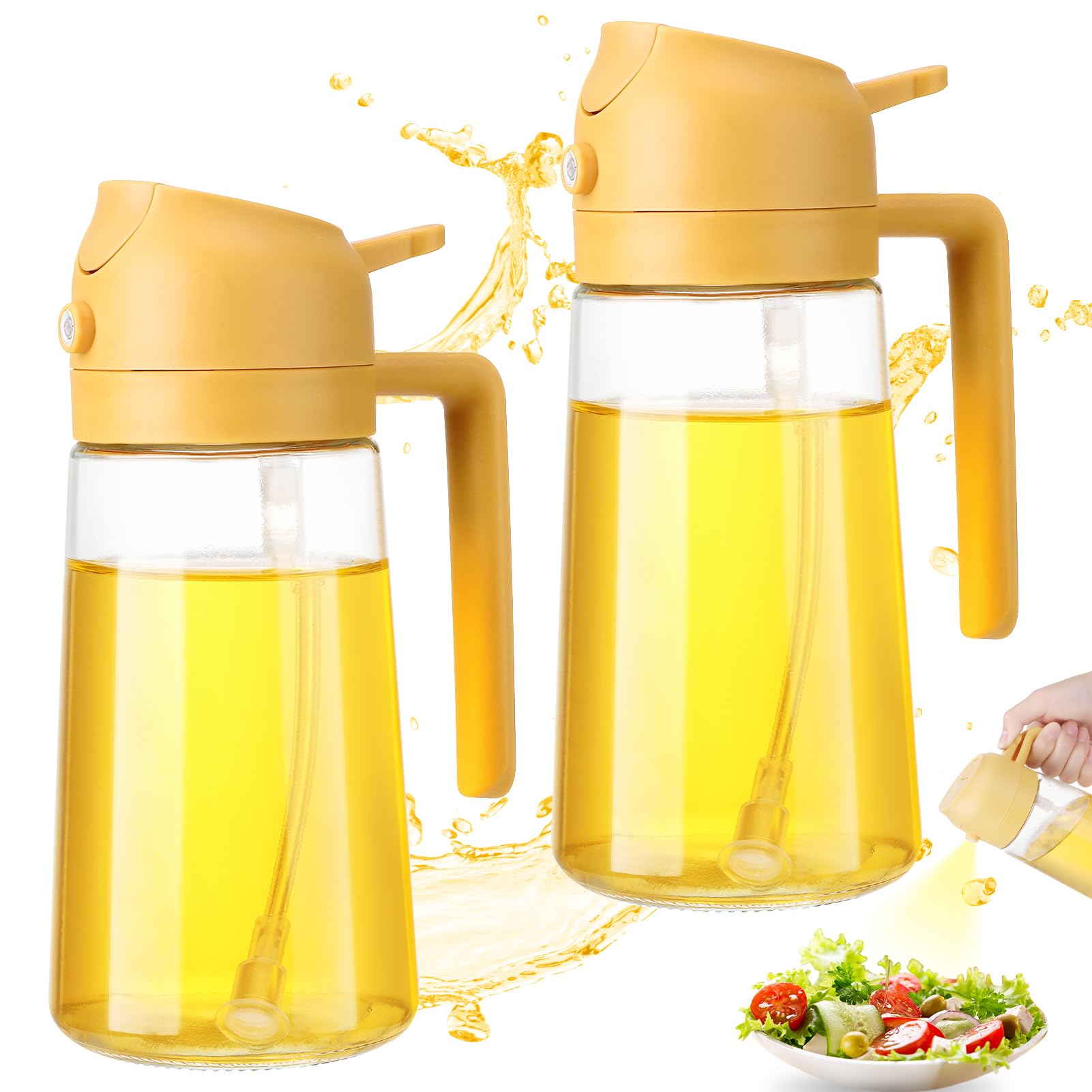 Spray Huile De Cuisine 2 En 1 - 470ml, Bouteille En Verre, Vaporisateur Et Verseur, Pour Cuisson Grillé