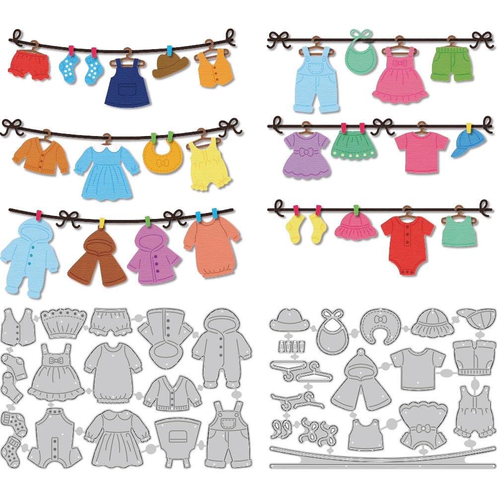 DELORIGIN 25style Cute Clothing Cutting Dies Small Clothes Card Making Die Stencil Carbon Steel Die Cuts Card Scrapbooking Embossing Template Dies for Greeting Cards Paper Craft Album Invitation Decor