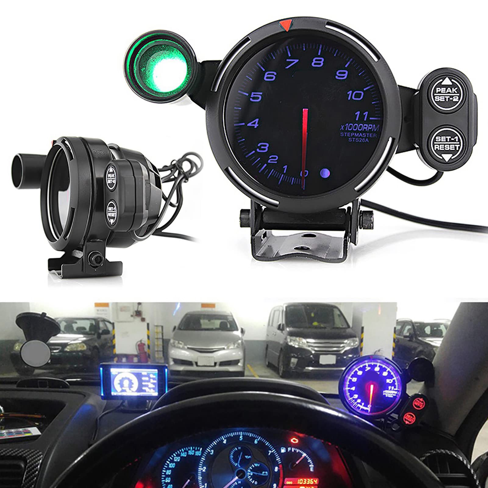 Obrotomierz HaloVerde LED 12V 11000 obr/min Wskaźnik do automatycznej modyfikacji z brzęczykiem ostrzegawczym i funkcją maksymalnej pamięci (Niebieskie światło)