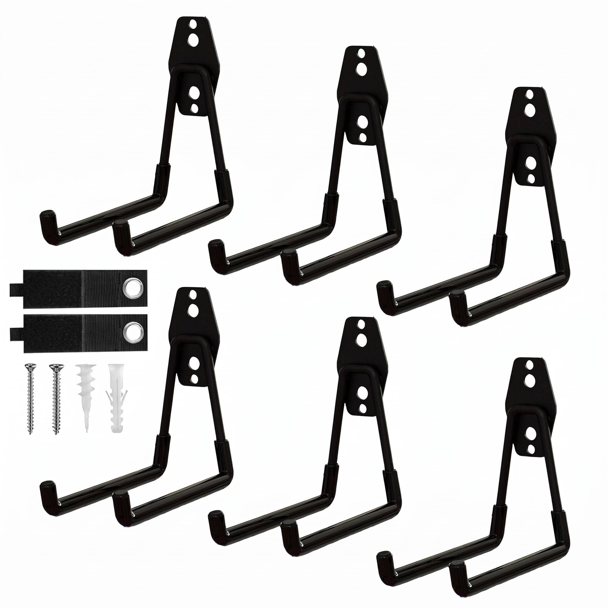 Lot de 6 crochets muraux carrés moyens pour accrocher des échelles, des vélos, des outils, parfaits pour garage, jardin, sous-sol, buanderie (noir)