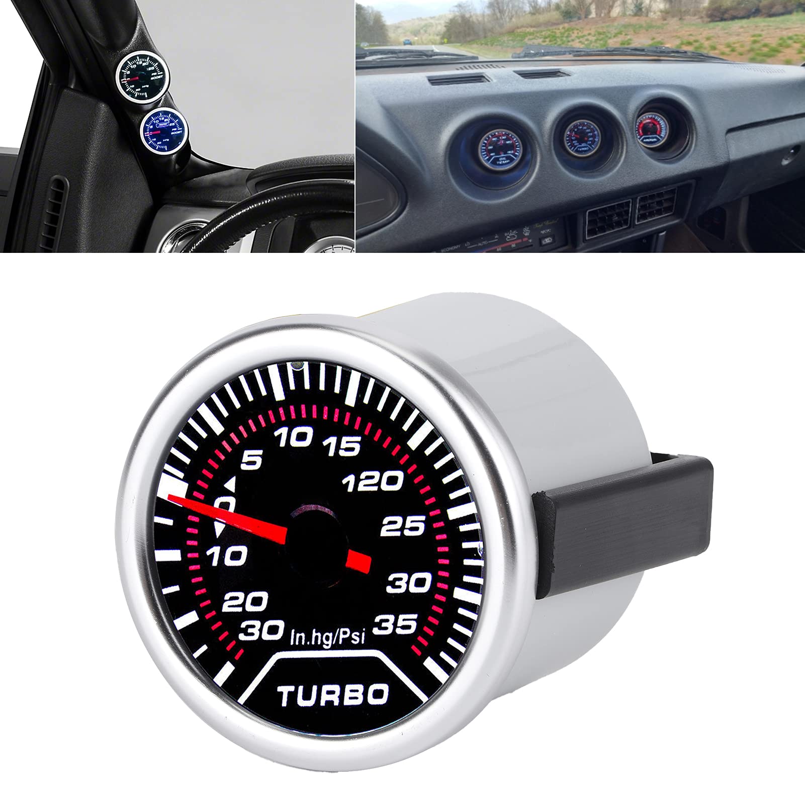 Manometro Turbo Boost, Manometro Turbo Boost in Plastica Universale Misuratore della Pressione del Vuoto 35PSI Lente Fumé Quadrante LED 52mm