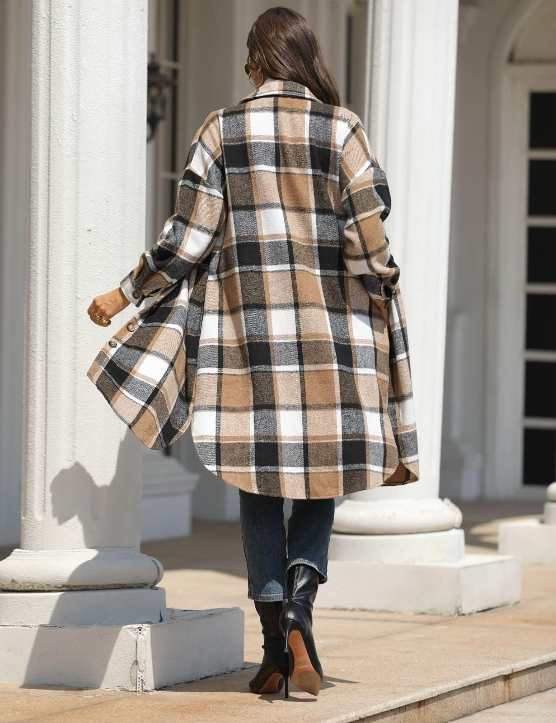 FindThy Women’s Long Plaid Shacket Wool Blend Button Down Shirt Jacket Coat with Pockets - Image 5