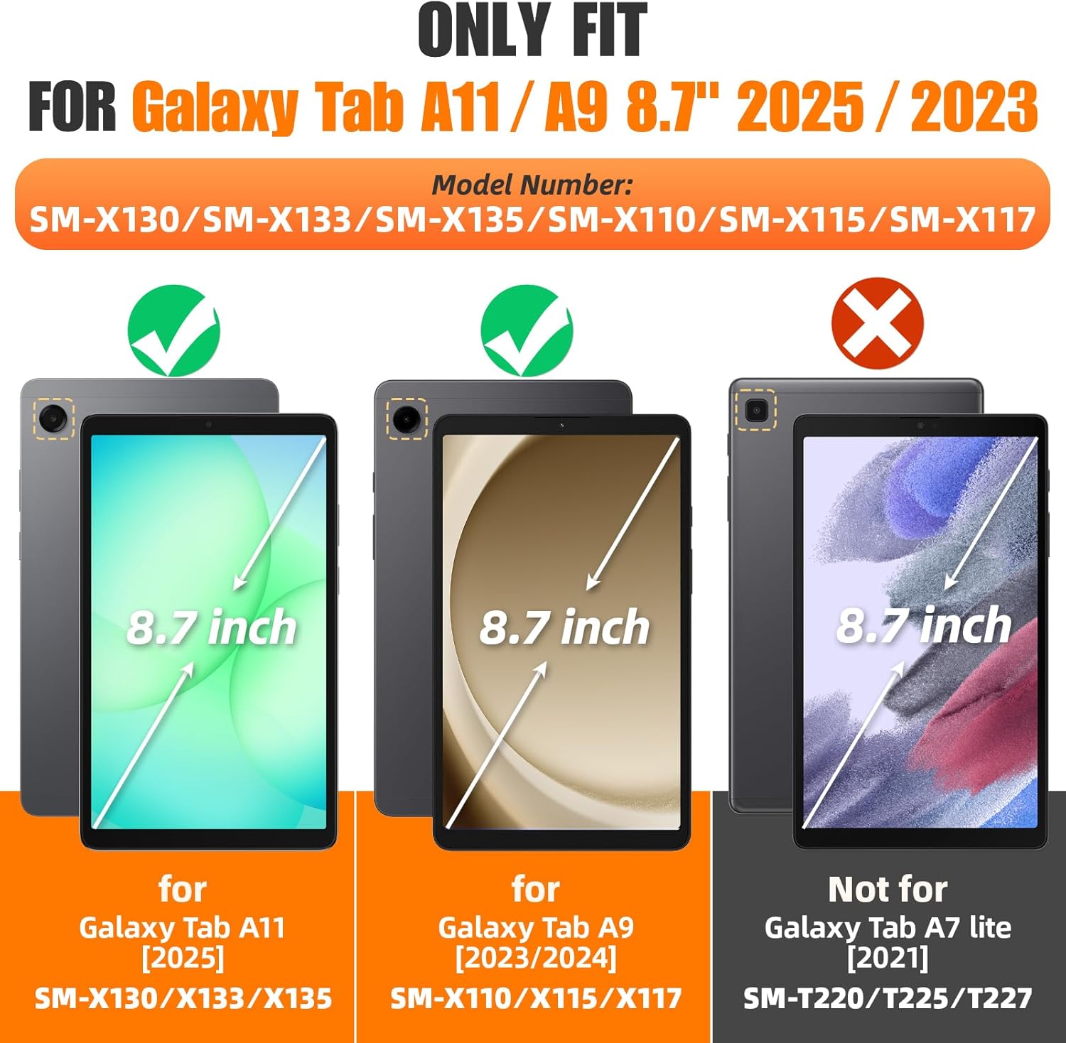 SEYMAC stock Case for Samsung Galaxy Tab A11 8.7'', Full-Body Drop Protection Case with Screen Protector Pencil Holder [360° Rotating Hand Strap] &Stand, Black A11 8.7'' Black