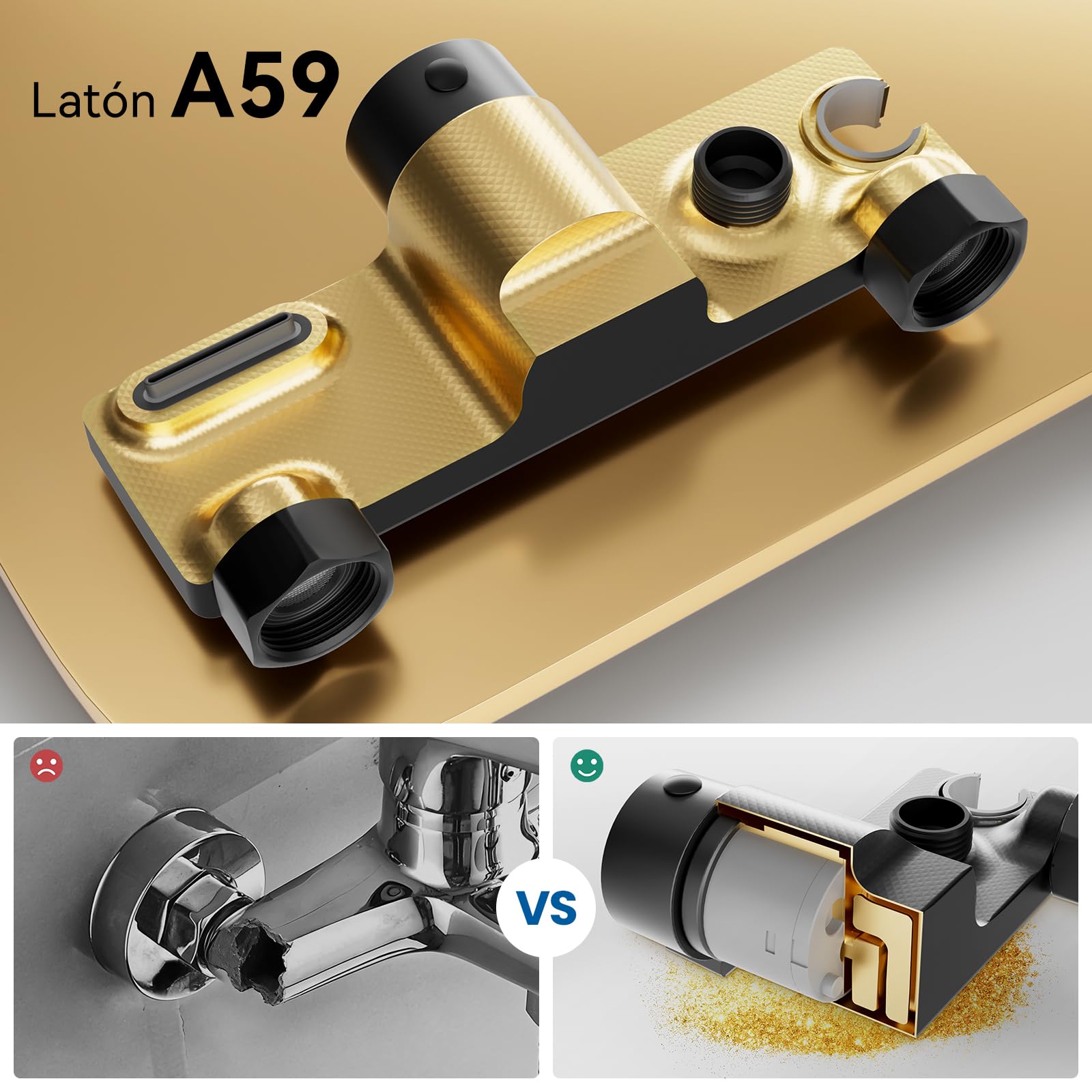 Auralum Conjunto de Grifo de Bañera y Ducha con Cascada, Mezclador Monomando de Latón con Estante de Almacenamiento, Alcachofa de Mano 5 Modos y Manguera 1.5m, Sistema de Ducha de Pared, Negra — view 5