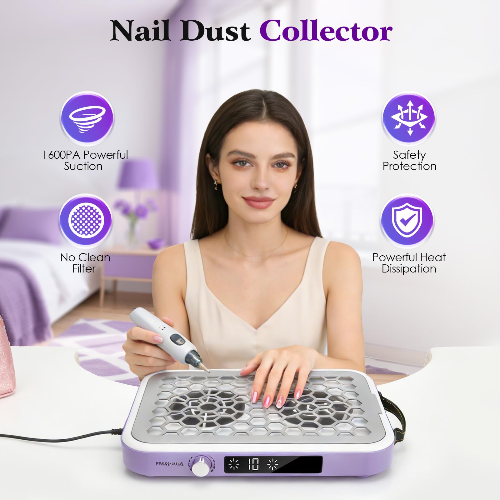 Professionale Aspirapolvere per Unghie, Aspirapolvere per Unghie da 8400RPM con Carta da Filtro, Doppia Potenza di aspirazione, Regolabile, Potente Collettore di polvere per unghie per Salone e casa