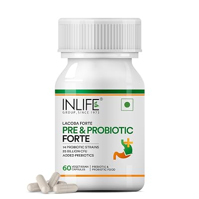 INLIFE Prebiotic and Probiotics Forte Supplement for Men & Women 25 billion CFU with 14 Strains | Digestion Gut & Immuni