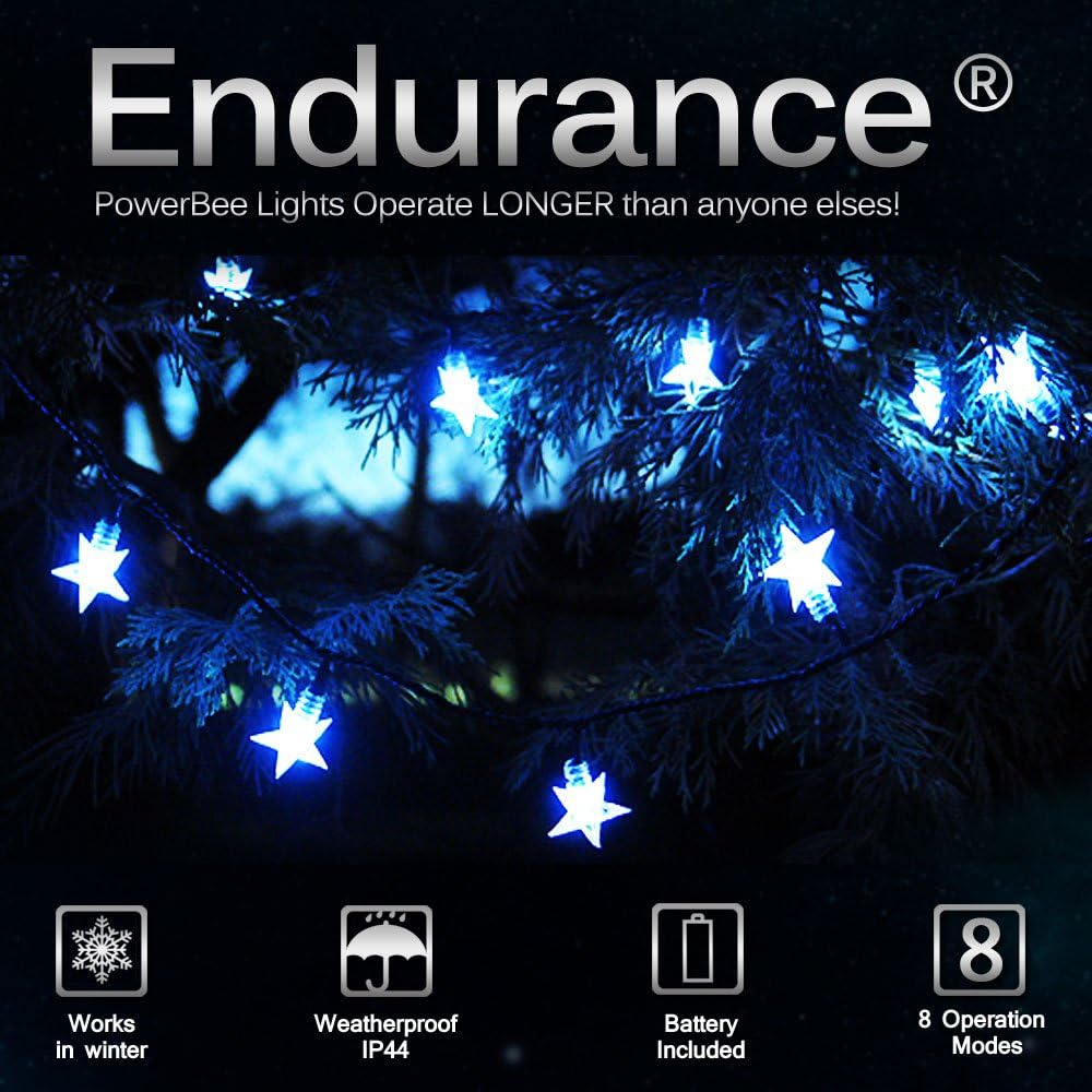 Powerbee Endurance Solar STAR Lights 100 Quality Superbright LED's Multi Function Quality Superbright LED's Multi Function Outdoor Garden, Xmas, Party, Tree Lights for All Year Round Use