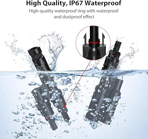 Miniatura 3 de TOPMATTY Conectores de panel solar T conectores de rama, conectores de rama para paneles solares, IP67 impermeable 2 a 1 conectores para 1 parMFF y