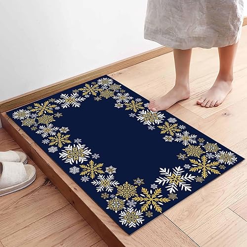 Miniatura 4 de Tapete de Navidad para cocina, baño, tapete para puerta de piso, lavable, tapete de entrada de bienvenida, tapete absorbente para pasillo, azul