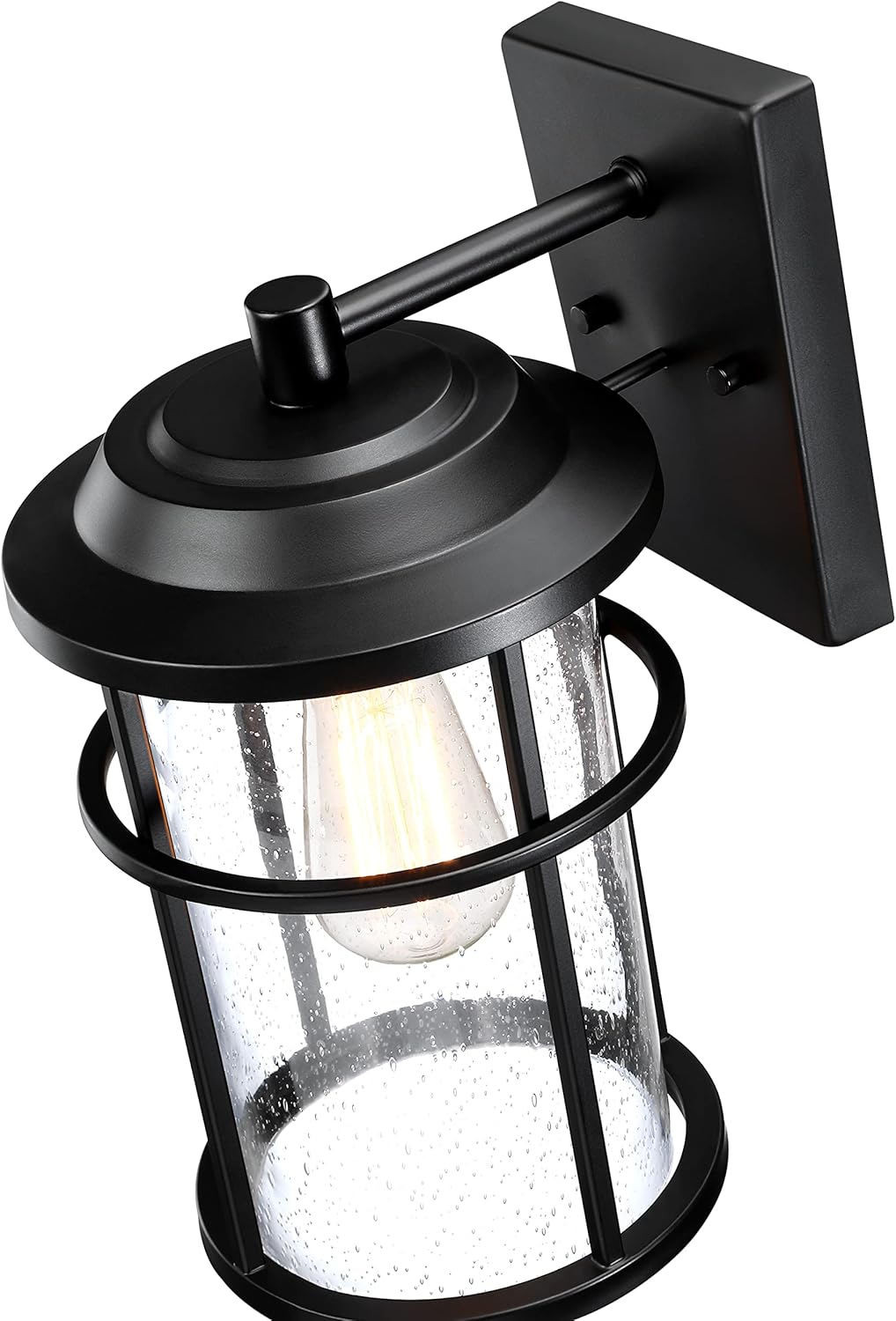 Pia Ricco Outdoor Lights for House, Exterior Light Fixture, Waterproof Large Size Wall Sconce, Anti-Rust Black Lantern with Seeded Glass Shade, E26 Socket Lighting for Outside, Front Porch, ETL Listed