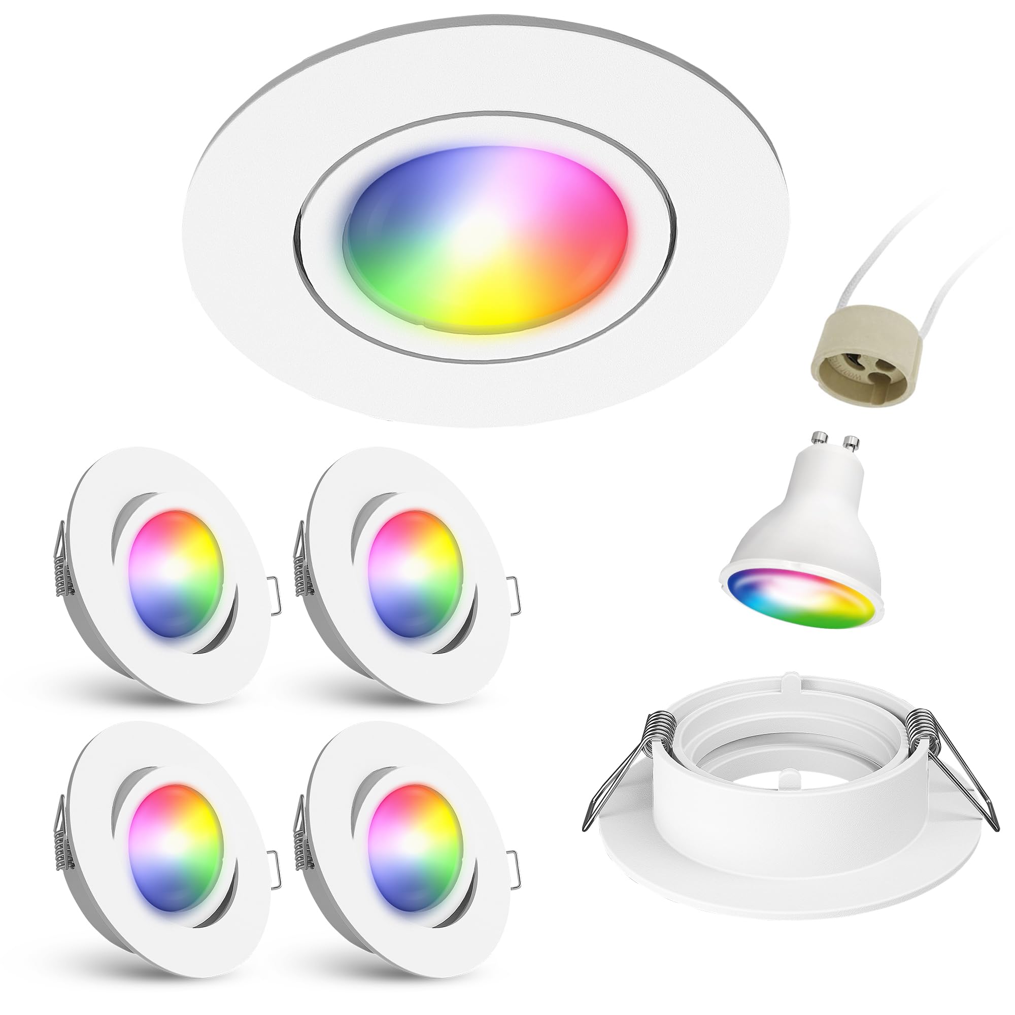 linovum 4er Set Einbauspot schwenkbar rund weiß inkl. LED Smart WLAN RGB GU10 Lampe 230V