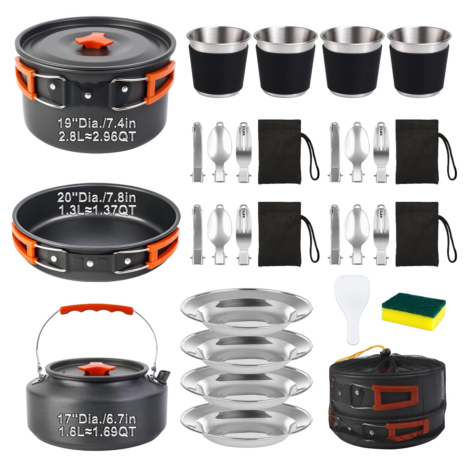 30-Piece Camping Cookware Set with 1.6L Kettle for 4 People