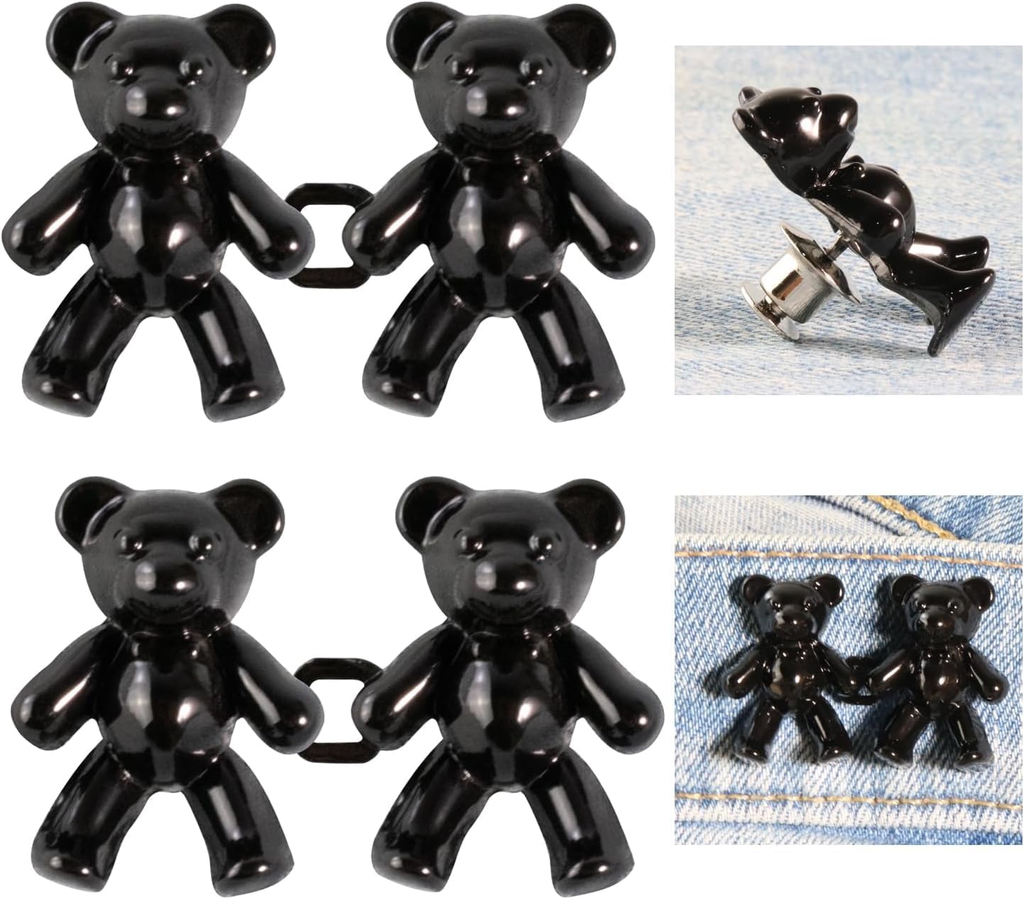 Cute Bear Jeans Button Pins No Sew Detachable Waist Body Fit Tighten Buckles Perfect Girl's Gifts for Women Skirt Pant Jeans, Metal Pack of 1 Pair