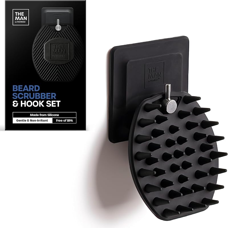 Escova manual de silicone Vanibiss para limpeza de barba com gancho de armazenamento