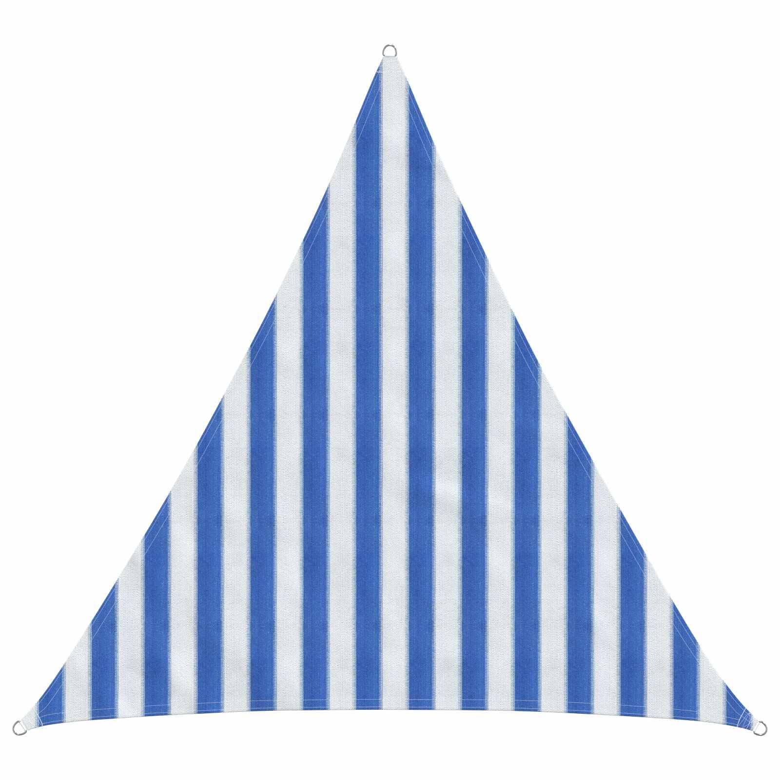 Voile d'ombre triangulaire bleu et blanc 2x2x2 m en HDPE avec fixations
