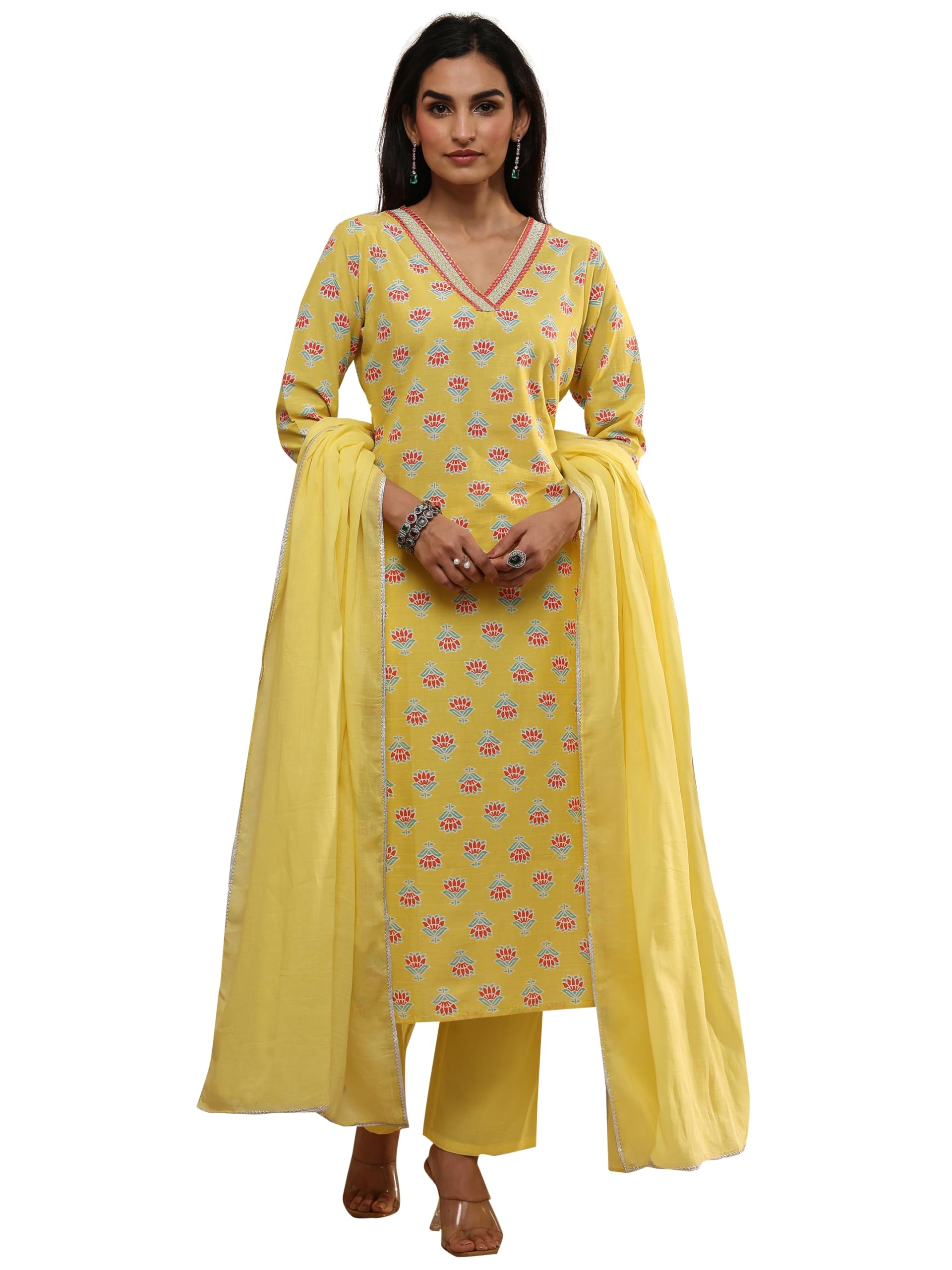 Printed Cotton Straight Kurta With Trouser and Dupatta-image-18