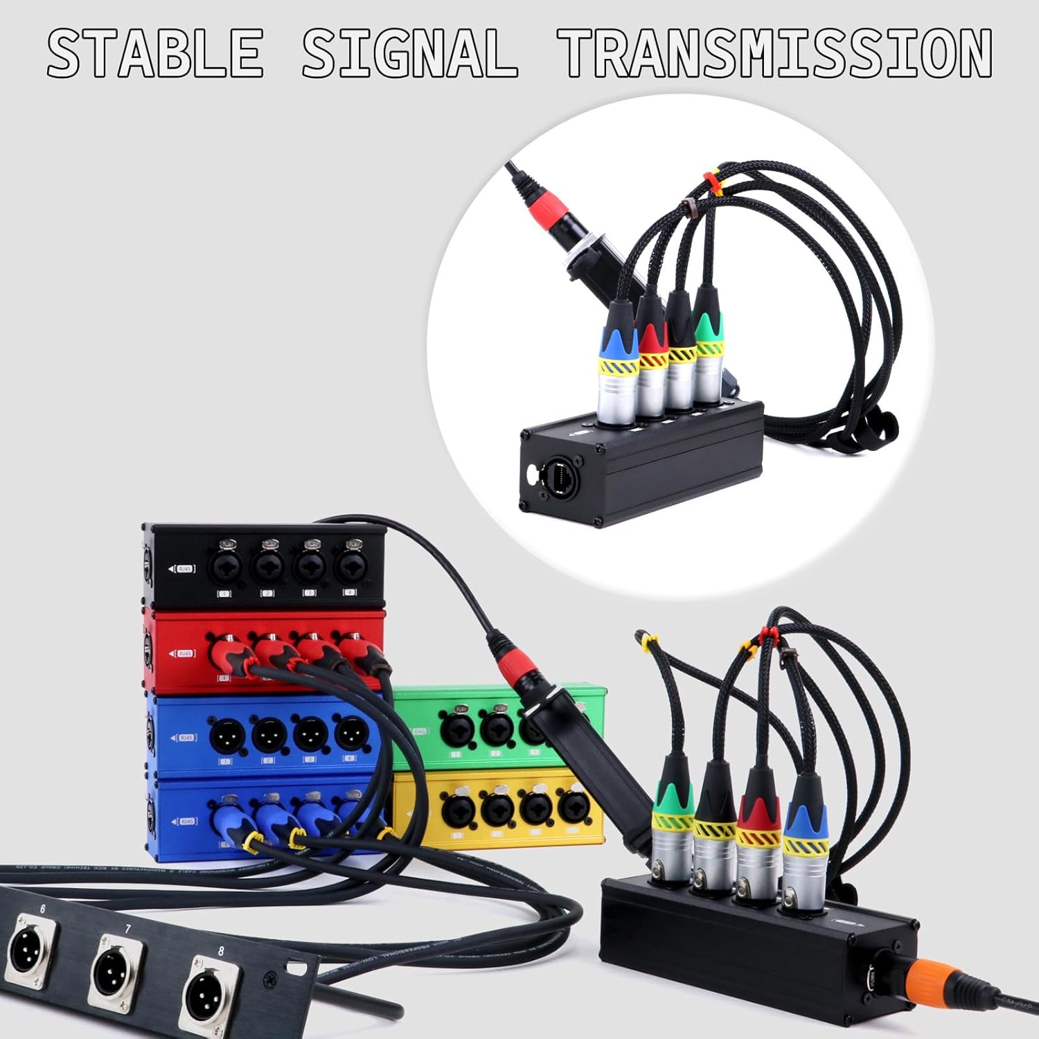 4 Channel 3 Pin Multi Network XLR Cable Breakout XLR Male and XLR 6.35 1/4" TRS Stereo Female Over RJ45 Ethercon Cable Extender for Stage Lighting and Recording Studio (Green, XLR M - XLR/6.35 F)