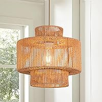 Vista 1 de Rattan Pendant Light Fixture Boho Hanging Light Woven Rattan Ceiling Light Adjustable Basket Light Fixture for Kitchen Island Hallway Bedroom