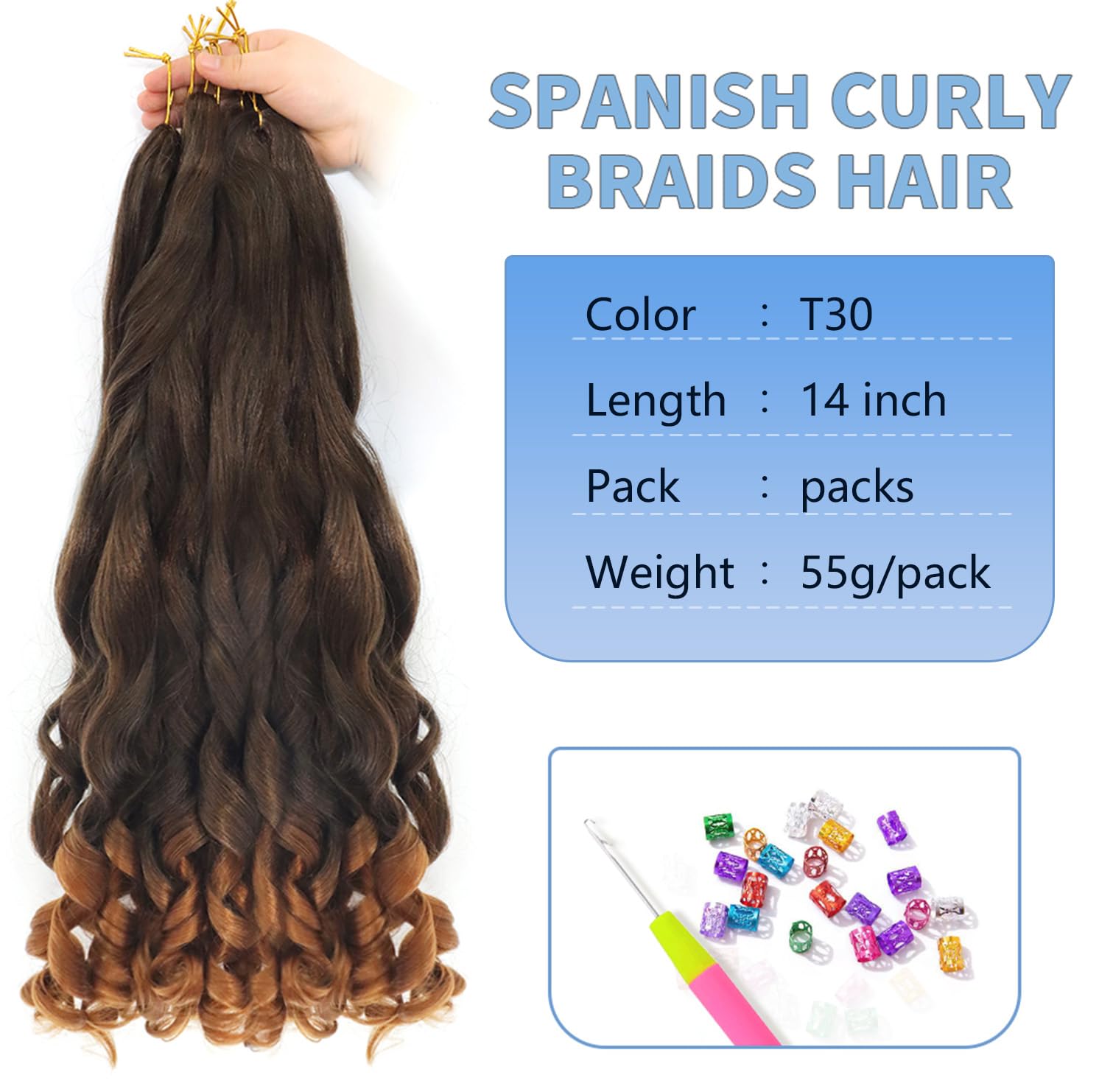 14 inch French Curl Braiding Hair 8 Pc crochet braids hair extensions Curl Braids Crochet Hair expression hair french curl braiding hair Extensions Pre Stretched Bouncy Braiding Hair(14 Inches - Image 2