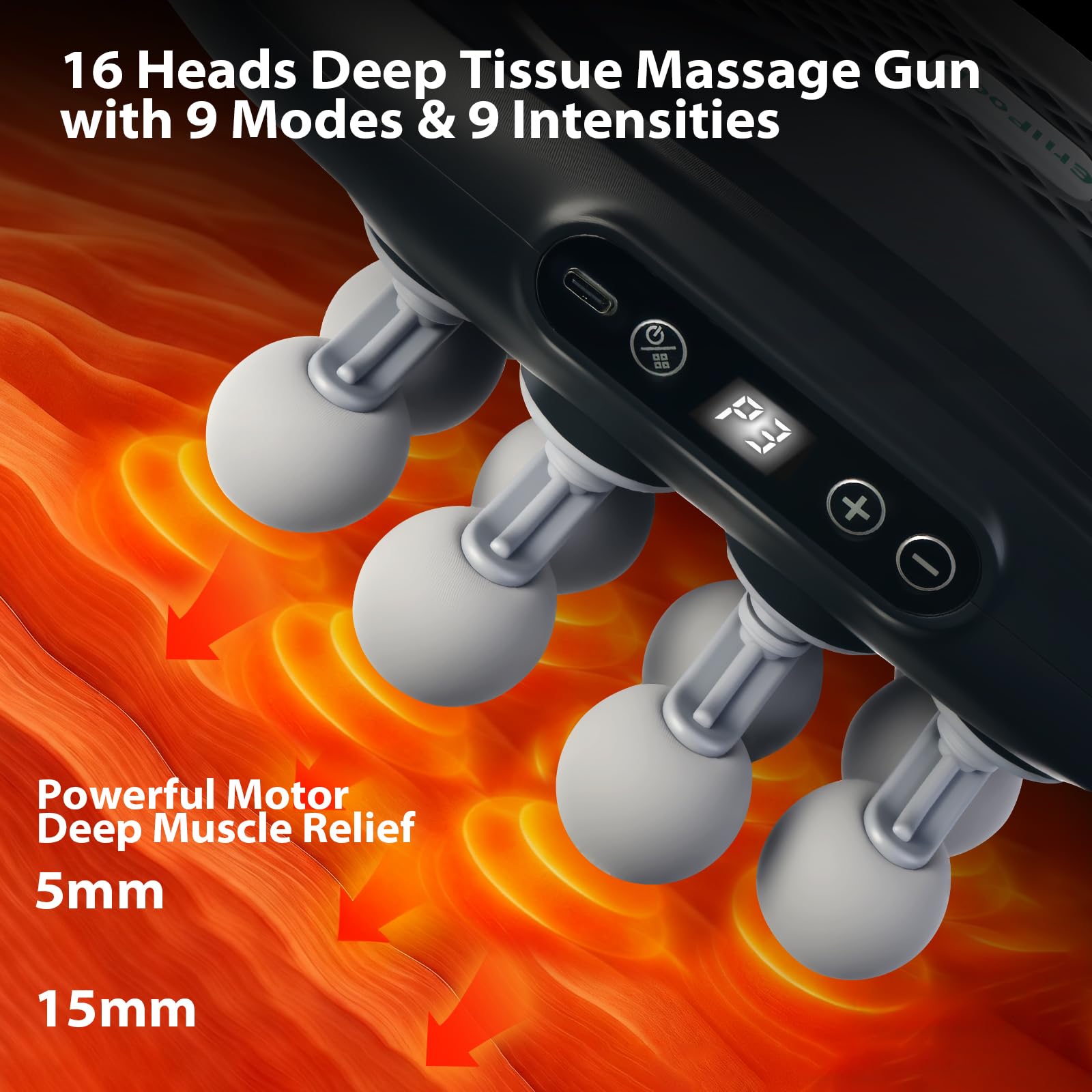 16 Kopfmassagepistole, Tiefengewebe Percussion Massagegerät mit 99 Intensitätsstufen für Nacken, Rücken, Schultern, Beine Schmerzlinderung & Erholung