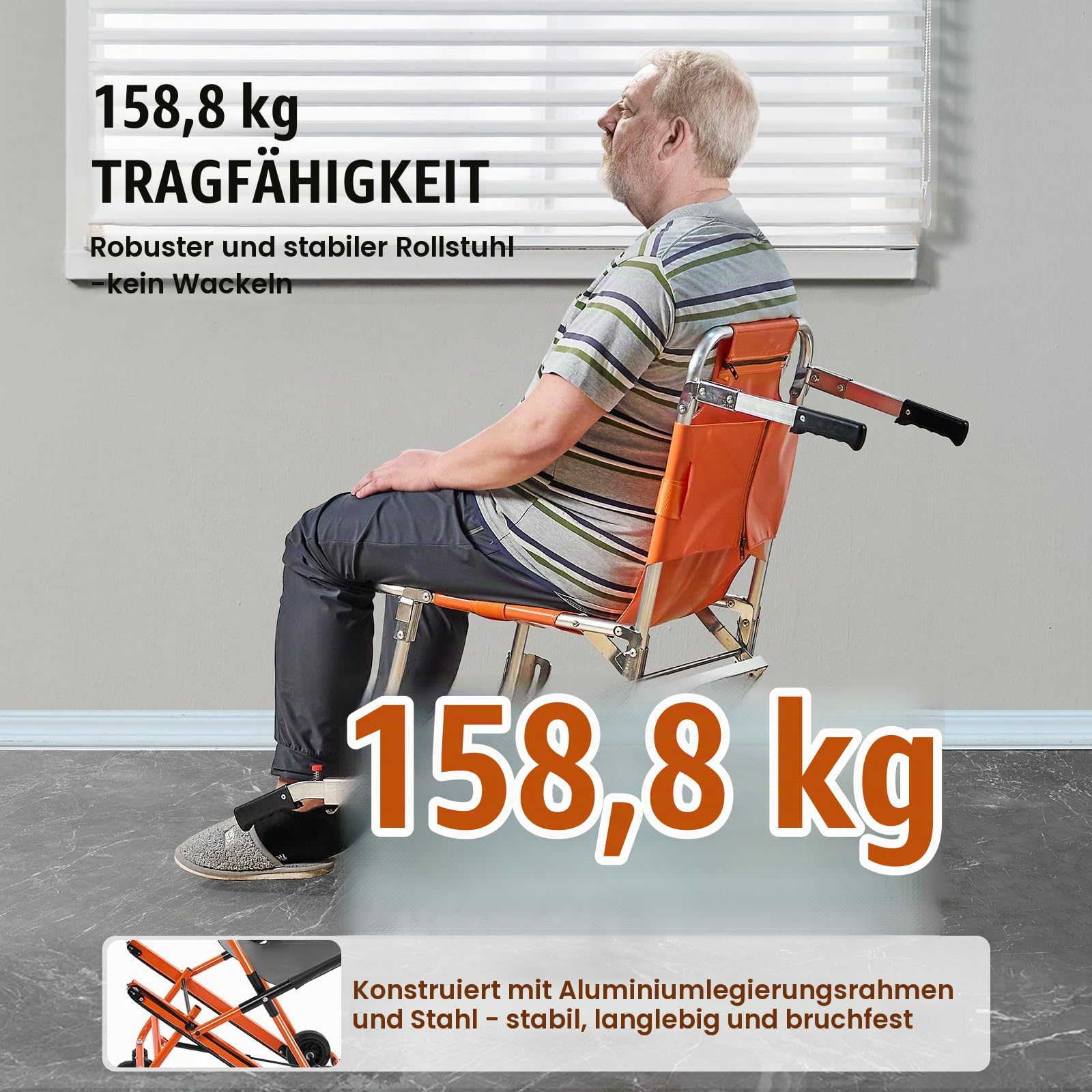 VEVOR EMS-Treppenstuhl 159kg Tragfähigkeit faltbarer Notfall-Treppensteigrollstuhl aus Alu mit 2 Rädern tragbarer Treppenlift Krankenwagen Feuerwehrmann Evakuierung für ältere Menschen und Behinderte