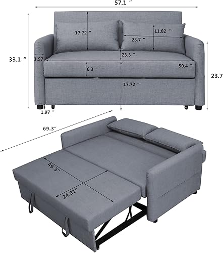 Miniatura 2 de Aoowow Sofá cama convertible de 57 pulgadas, sofá de 2 plazas con cama extraíble, sofá biplaza con respaldo ajustable, 2 almohadas de bolsillo