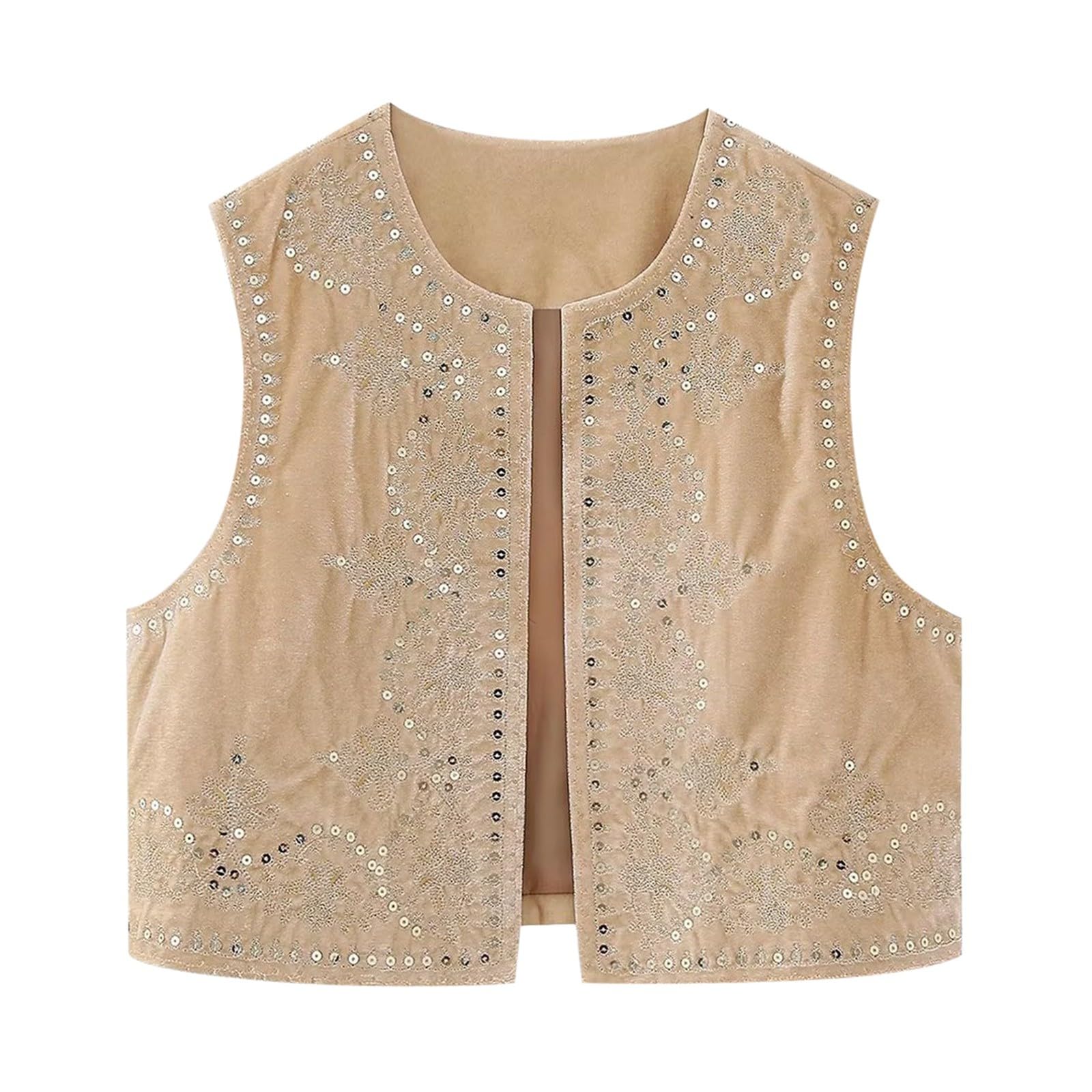 Cárdigan corto abierto tipo chaleco floral con diseño patchwork para mujer 4