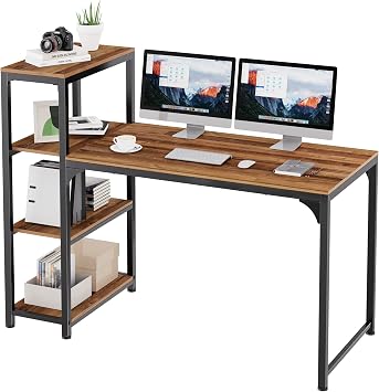 EUREKA ERGONOMIC Computer Desk with 4 Tier Shelves, Modern Simple Style Steel Frame Wood for PC Table, Archaize Brown