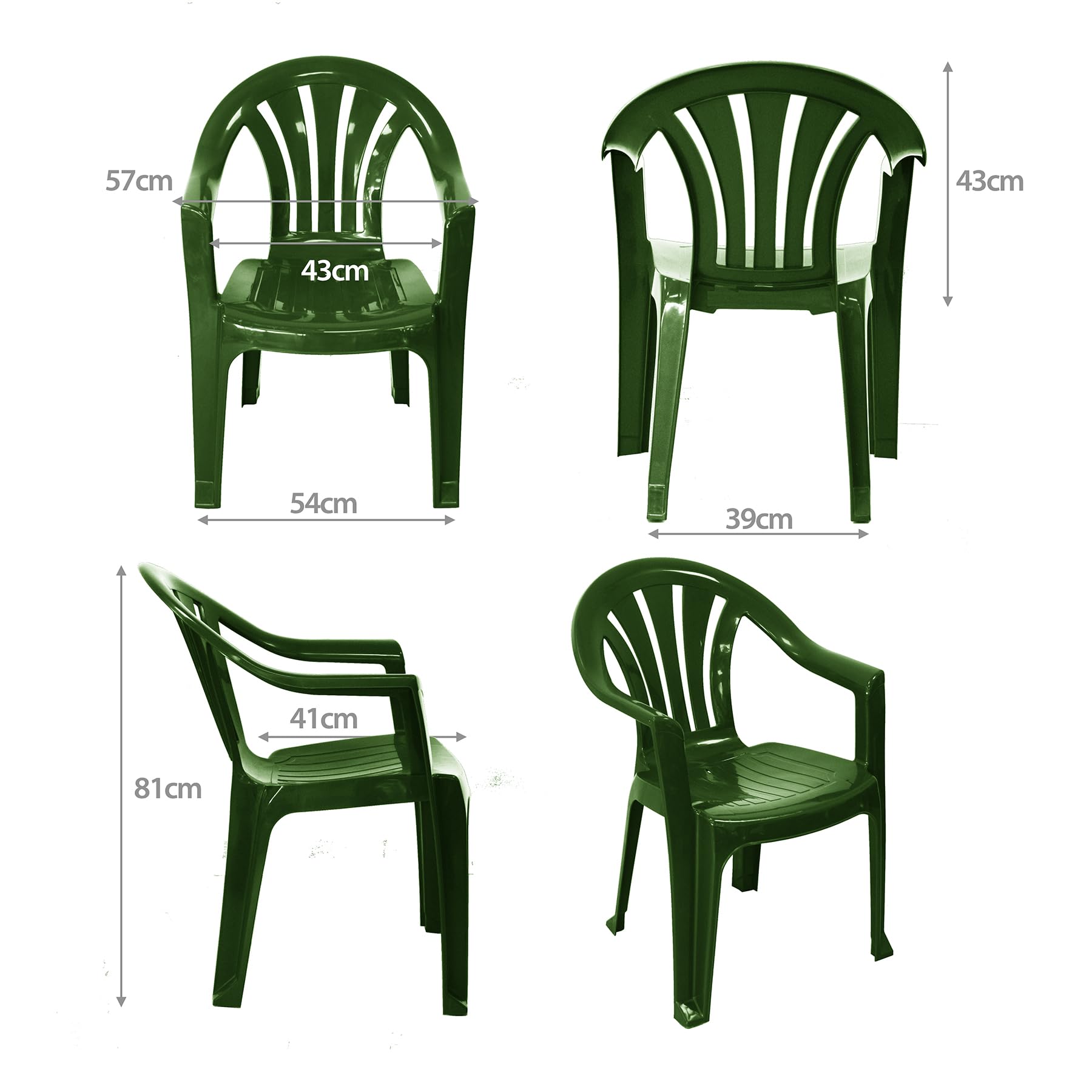 Amazon.com: simpa Solana GREEN Silla de jardín apilable de plástico con  respaldo bajo para uso en interiores o exteriores, elige entre colores  negro, verde, blanco y gris topo. : Patio, Césped y