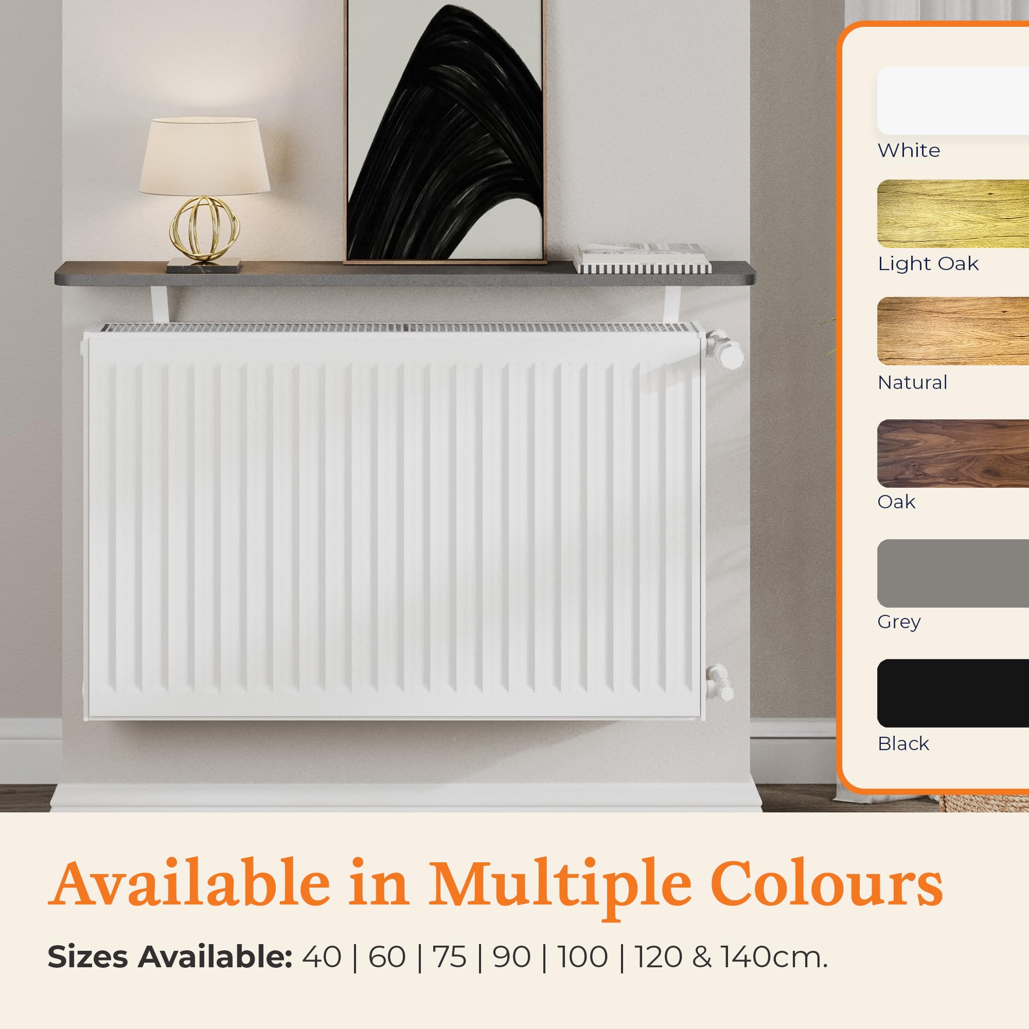 Loch & Skye Loby Radiator Shelf MDF Wooden Floating Shelf with Brackets No-Drill Over Radiator Shelves for Heat Dissipation Floating Heater Top for Living Room Bedroom - Image 2