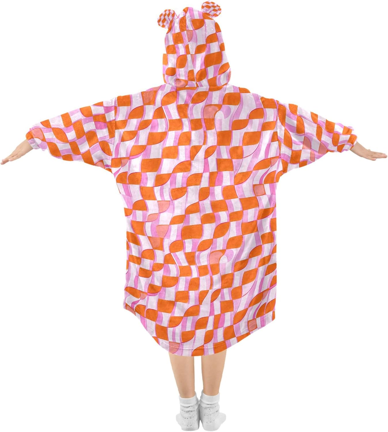 Orange Buffalo Check Plaid Kids Wearable Blanket Hoodie and Sleeves for Toddlers, Cute Hoodies Girls B0403703
