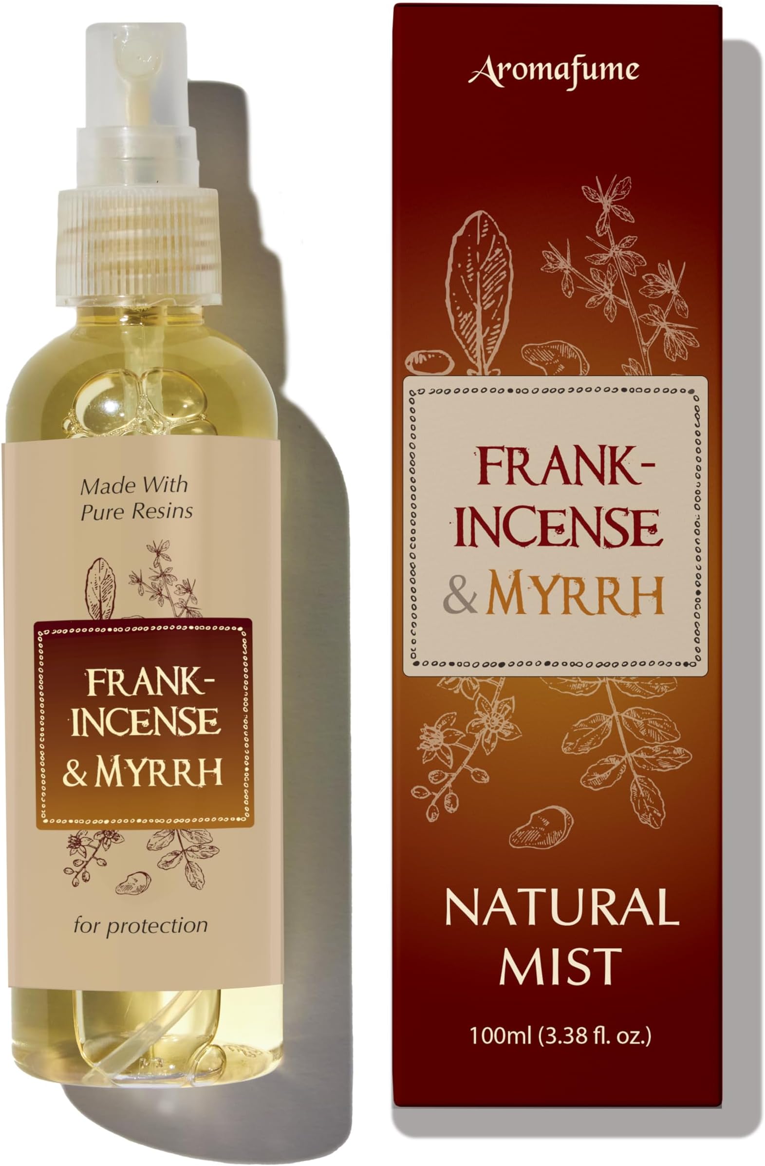 Aromafume Frankincense & Myrrh Mist Spray | 100 ml / 3.3oz | Ideal for deep relaxation, spirituality & rituals | Made with Pure Resin from Somalia | Non-alcoholic, non-toxic & vegan