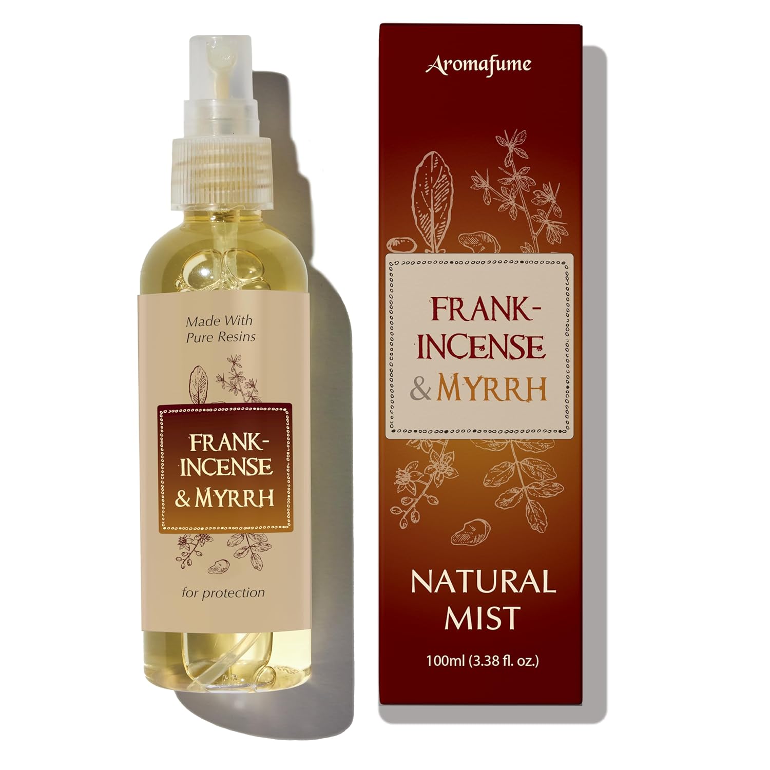 Frankincense & Myrrha Natural Resin Mist Spray by Aromafume | 100 ml / 3.3oz | Ideal for deep relaxation, spirituality & rituals | Made with Pure Resin from Somalia | Non-alcoholic, non-toxic & vegan