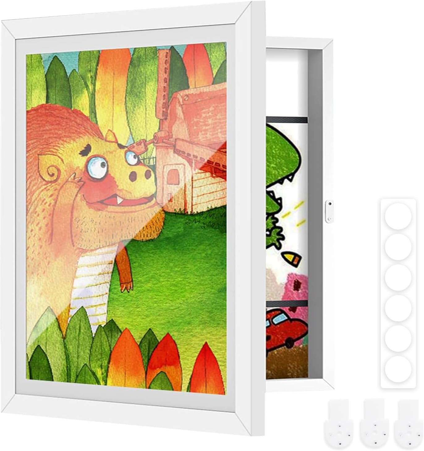 - ABOUT SPACE Rectangular Kids Artwork Picture Frame-Front Opening Horizontal Vertical A4 Photo Frame With Shatter Resistant Glass For Wall With Storage & Wall Hook-Holds 110 Pcs (White,25.5 X 34 Cm)