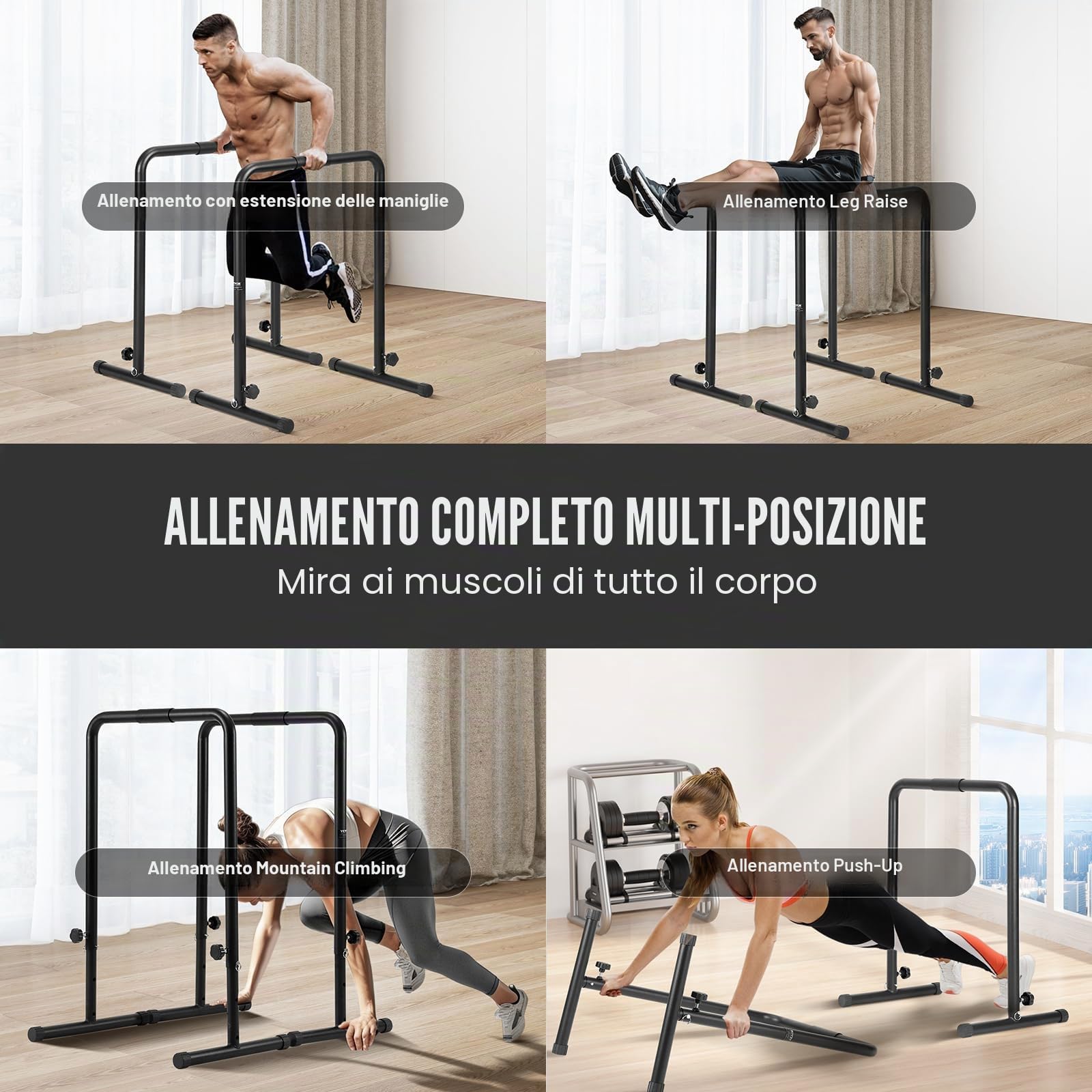 VEVOR Barre di Trazione Altezza Regolabile, Carico 200 kg per Fitness Dip Bar Station, Stabilizzatore, Parallele Push-up Stand, Parallele Barre per Allenamento Forza da Palestra da Casa