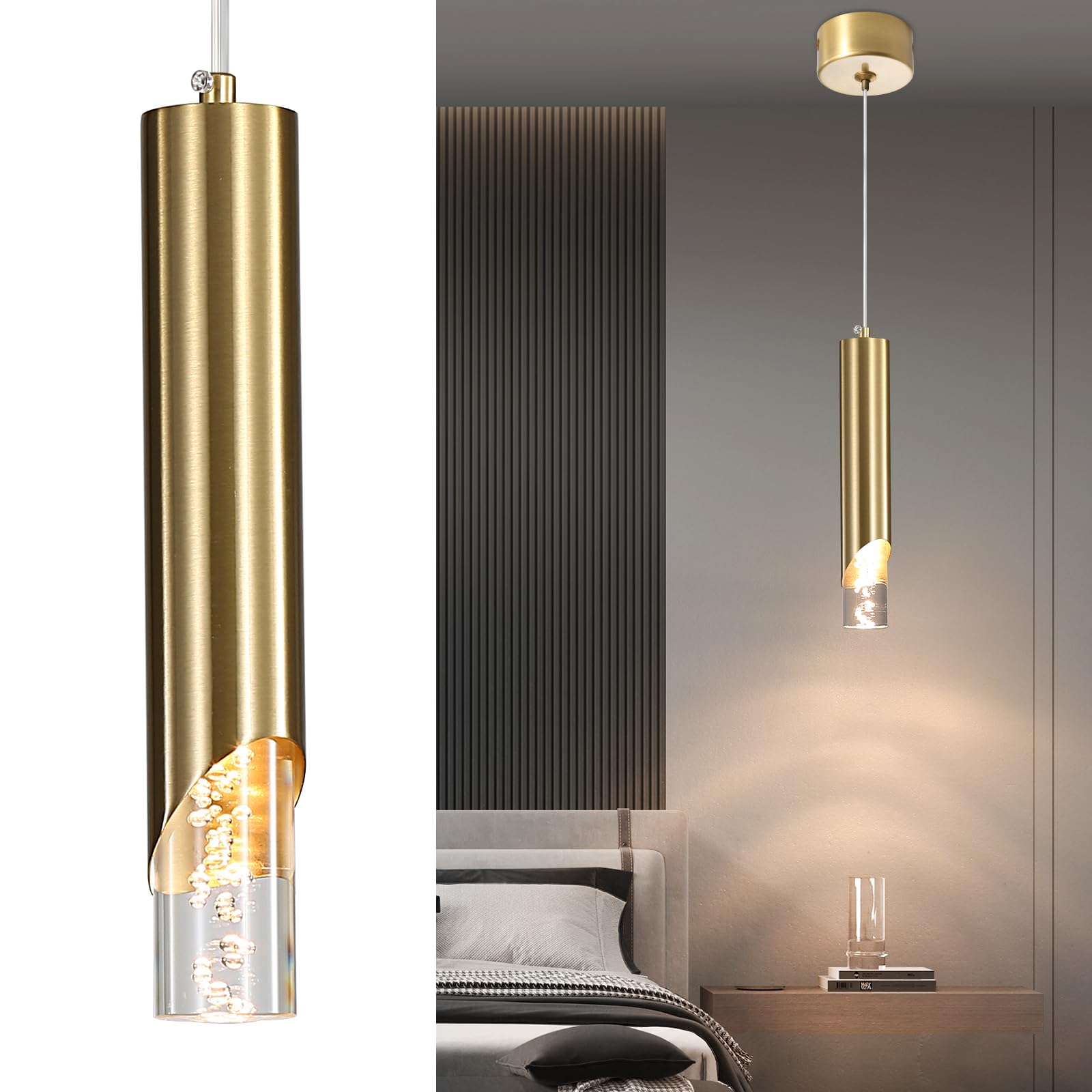 Lampadario Cilindrico Nero Moderno - 3 Temperature Colore LED Per Isola Cucina