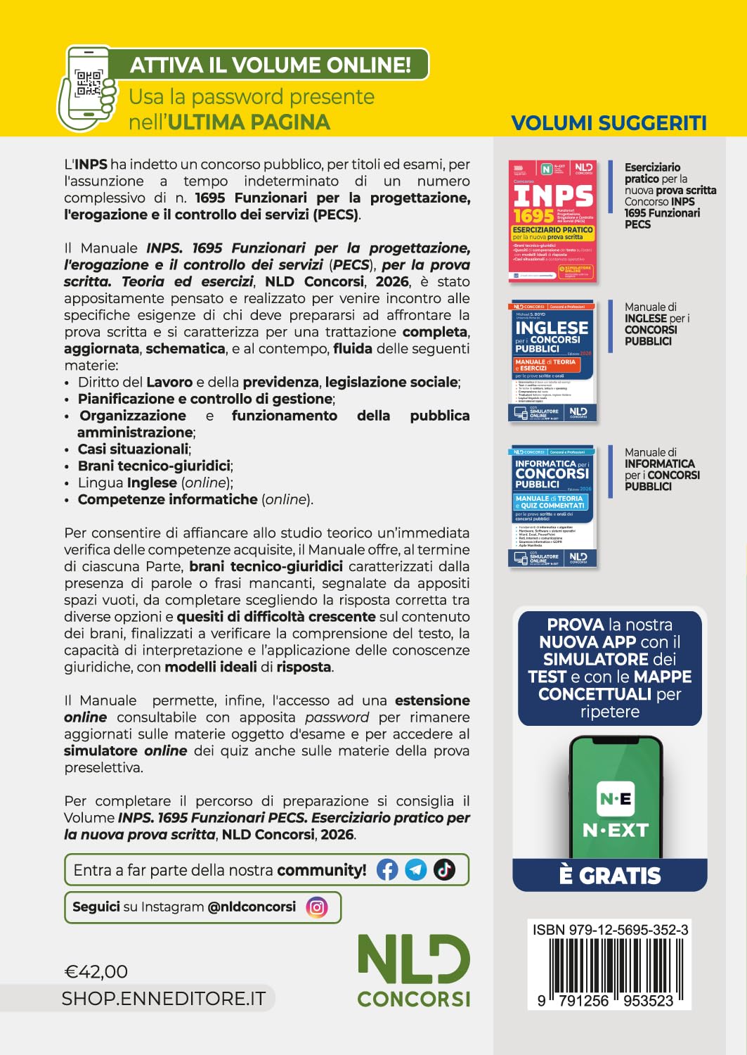 Concorso INPS 2026 1695 Funzionari PECS prova scritta. Manuale di teoria ed esercizi. Con software di simulazione