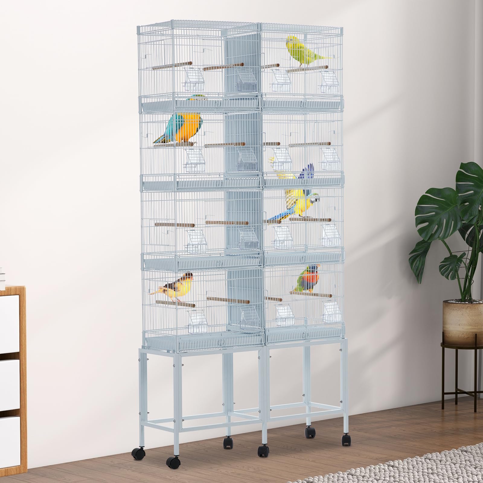 Magnifique volière pour Oiseaux – Cage Blanche en métal avec perchoirs, échelles, Plateau Amovible et roulettes – pour perroquets Moyens, perruches, inséparables, canaris – Robuste,
