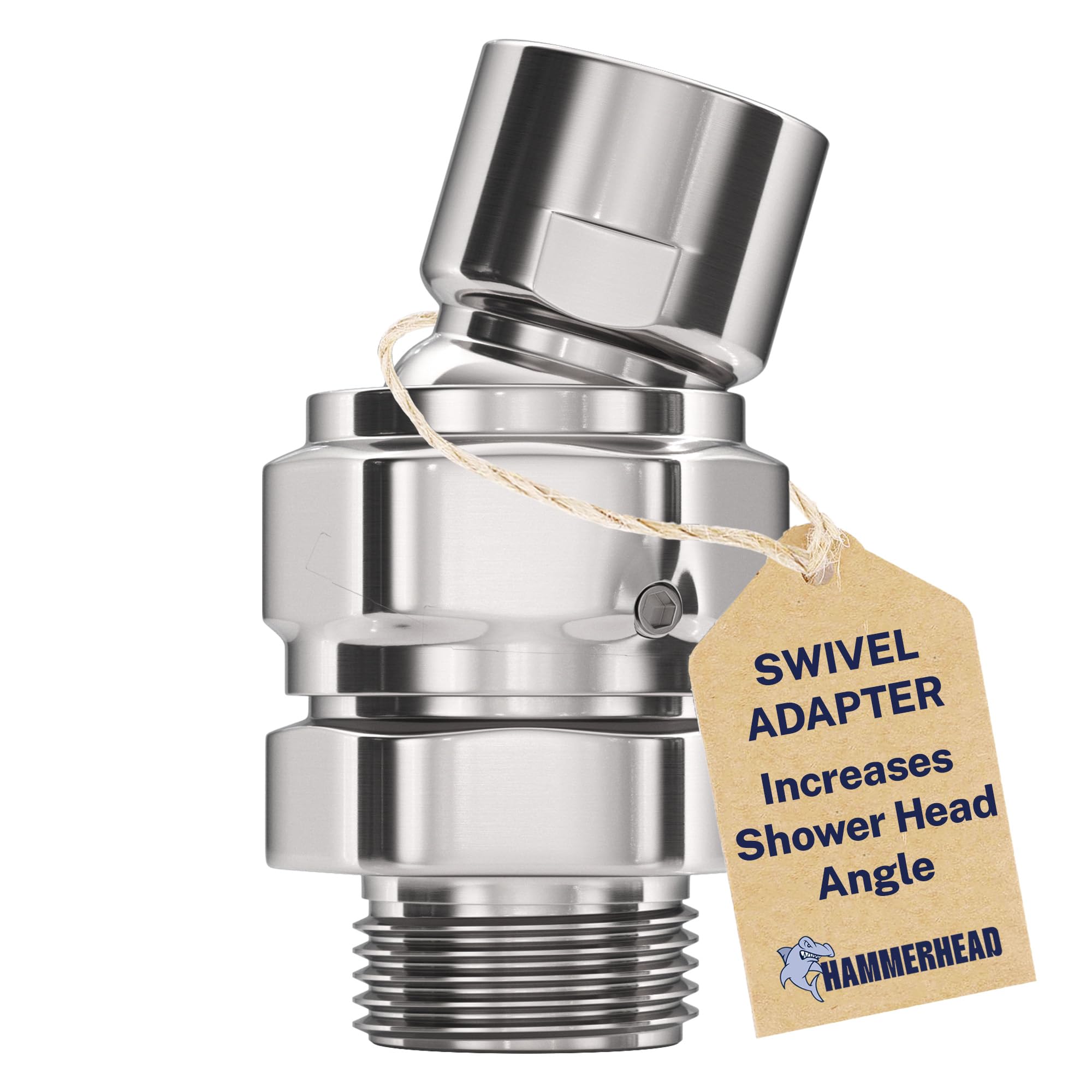HammerHead Showers® Solid Metal Shower Head Swivel Ball Adapter, Chrome | Adjustable Pivot Ball To Adjust Showerhead Angle | Universal Connector Joint Fits Fixed, Hand Held & Rain Shower Heads