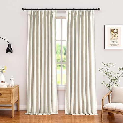 Miniatura 12 de Cortinas Opacas de Lino con Pliegues Pinzados de 84 Pulgadas de Largo - Cortina 100% Opaca para Dormitorio y Sala de Estar, Térmicamente Aisladas