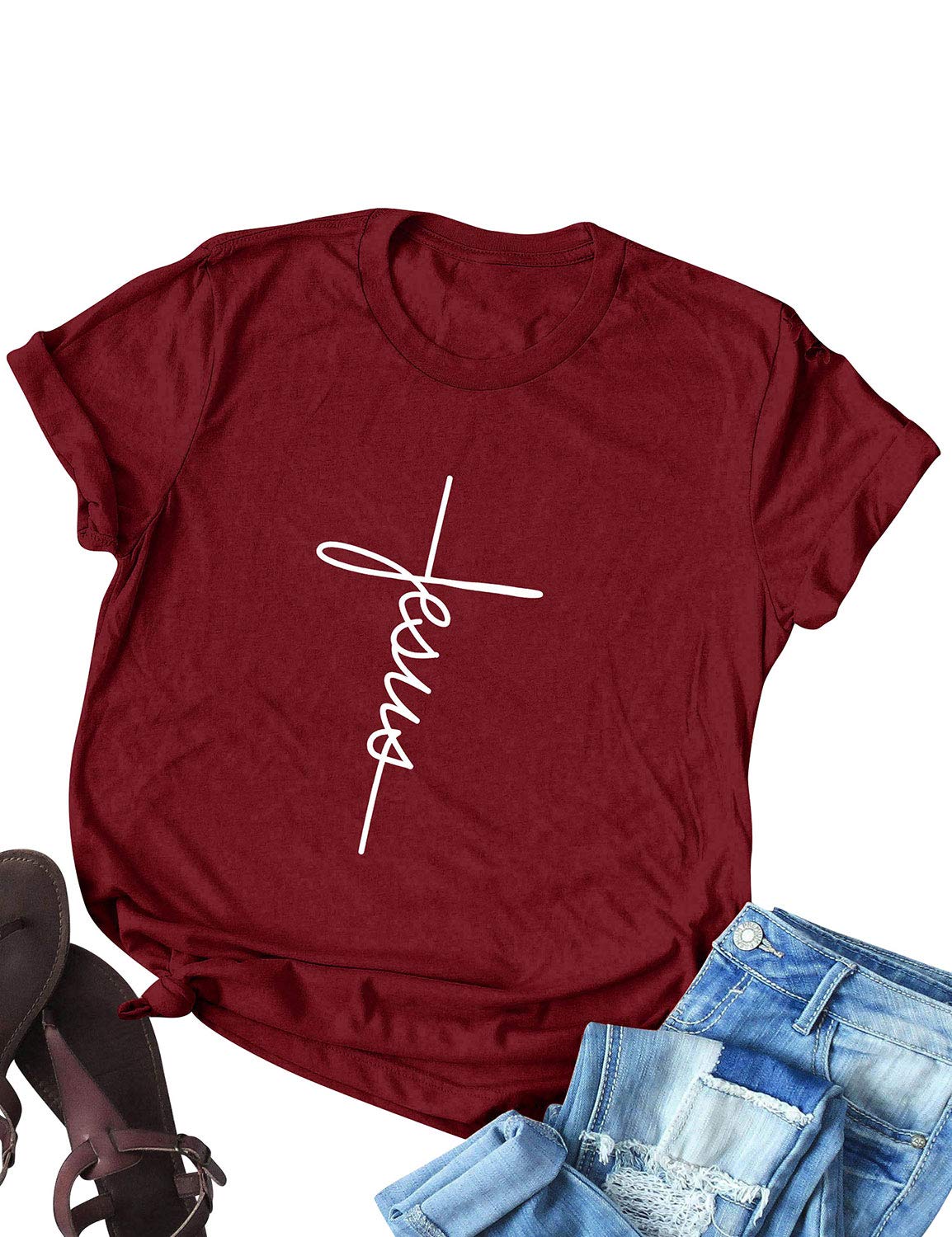 NlifeWomen Causal Jesus Letter Printed T-Shirt Christian Graphic Short Sleeve T-Shirt