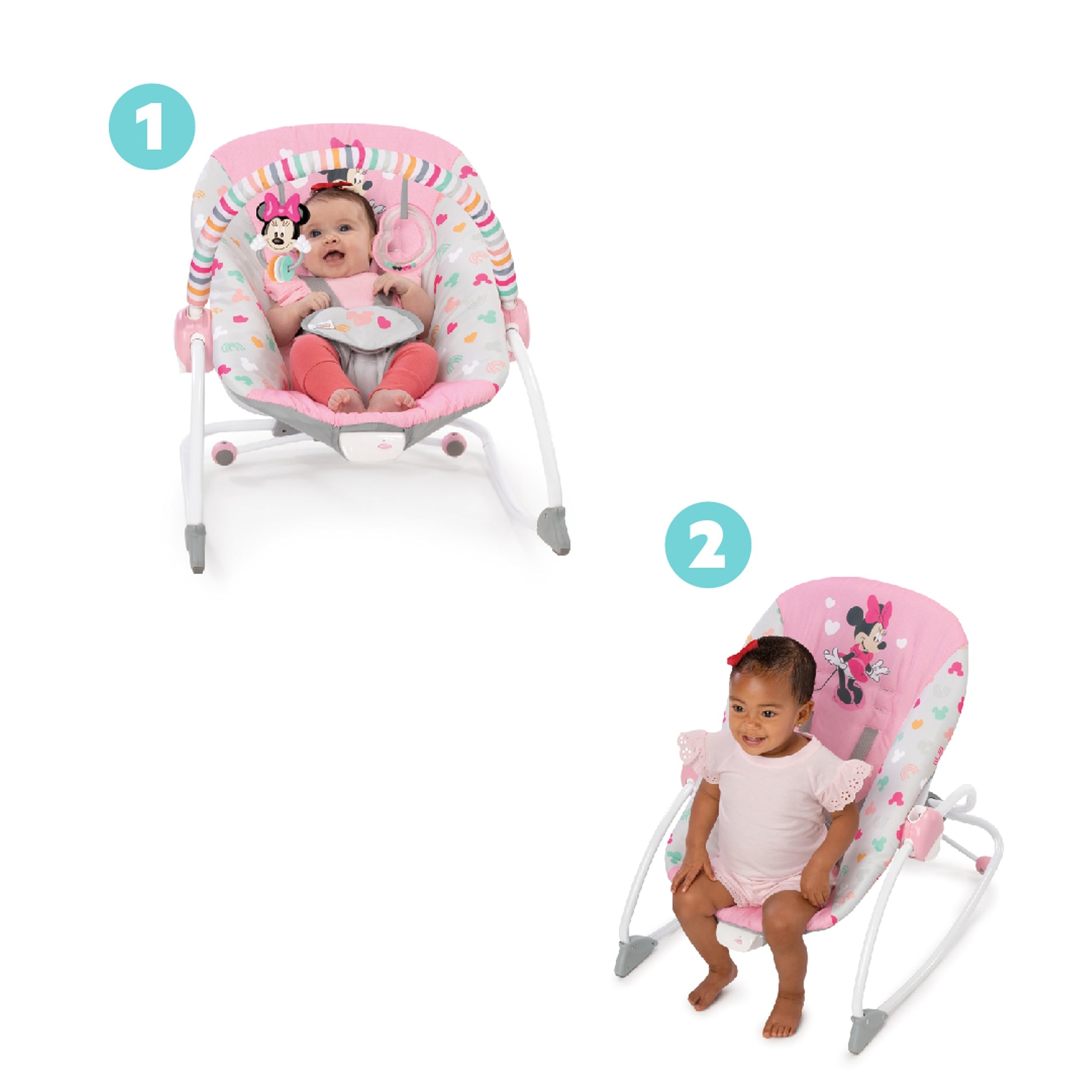 Bright Starts Disney Bebek Minnie Mouse'u Titreşimli ve Çıkartılabilir Oyuncak Çubuğuna Sahip, Bebekten Yürümeye Başlayana Sallanan Oyuncaklı Beşik - Forever Besties, Yenidoğan ve Üzeri