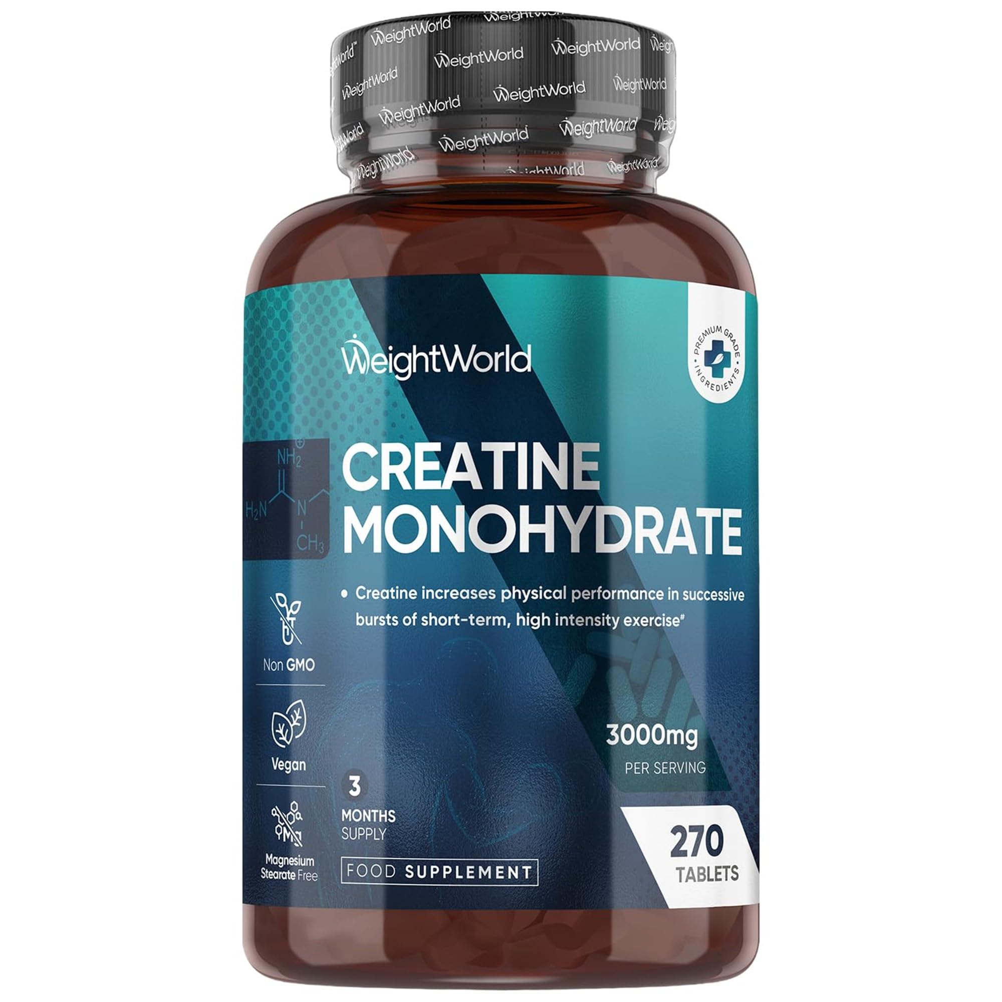 WeightWorld Micronized Creatine Monohydrate Tablets 3000mg - 3 Months Supply, Keto-Friendly Vegan Creatine for Women and Men for Muscle Strength - Third-Party Lab Tested - Not Creatine Capsules
