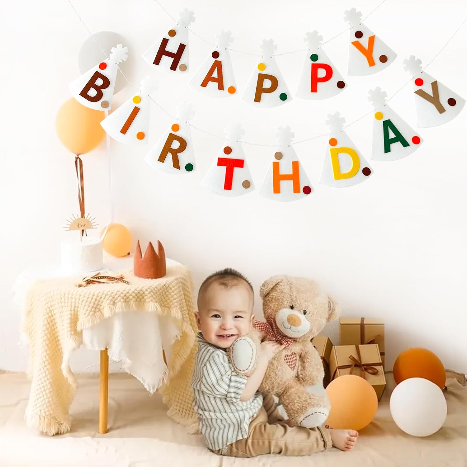 Happy Birthday Felt Party Hats, Felt Banner, Kid Decoration, High Chair Banner