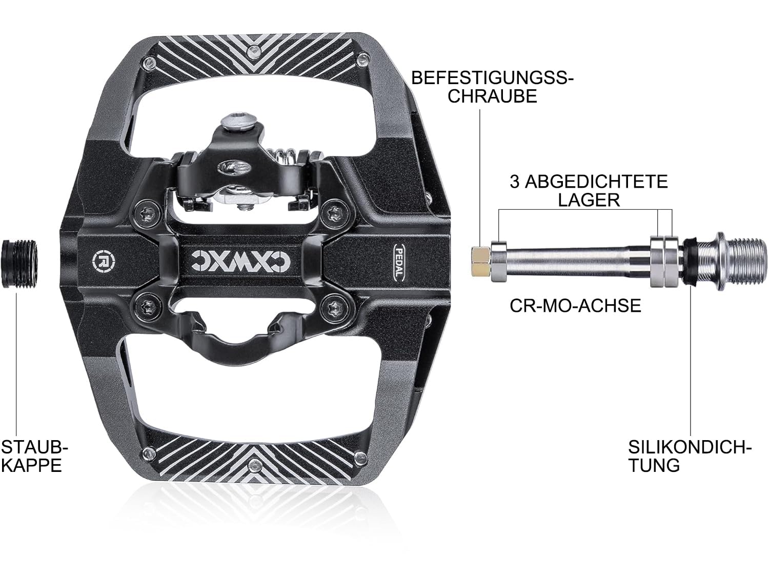 CXWXC Fahrradpedale mit 3 abgedichteten Lagern, klick Pedale 9/16 Zoll Aluminiumlegierung, Anti-Rutsch, breite Plattform, Klickpedale für MTB oder Rennrad