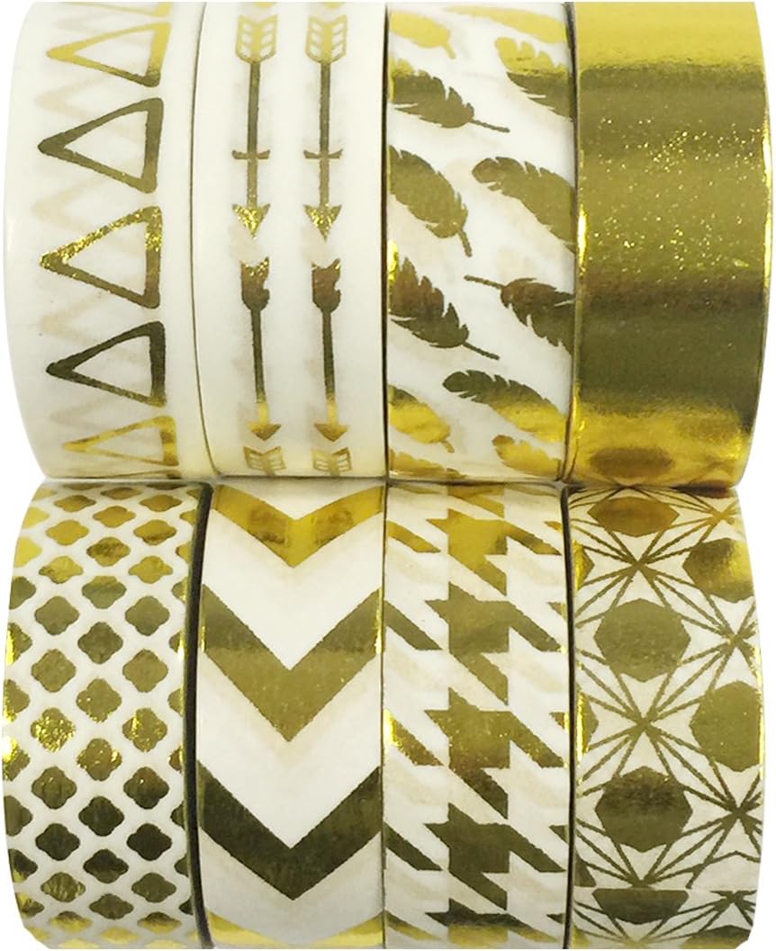 Wrapables Metallic Foil Washi Masking Tape Collection (Set of 8), 08WPSET06