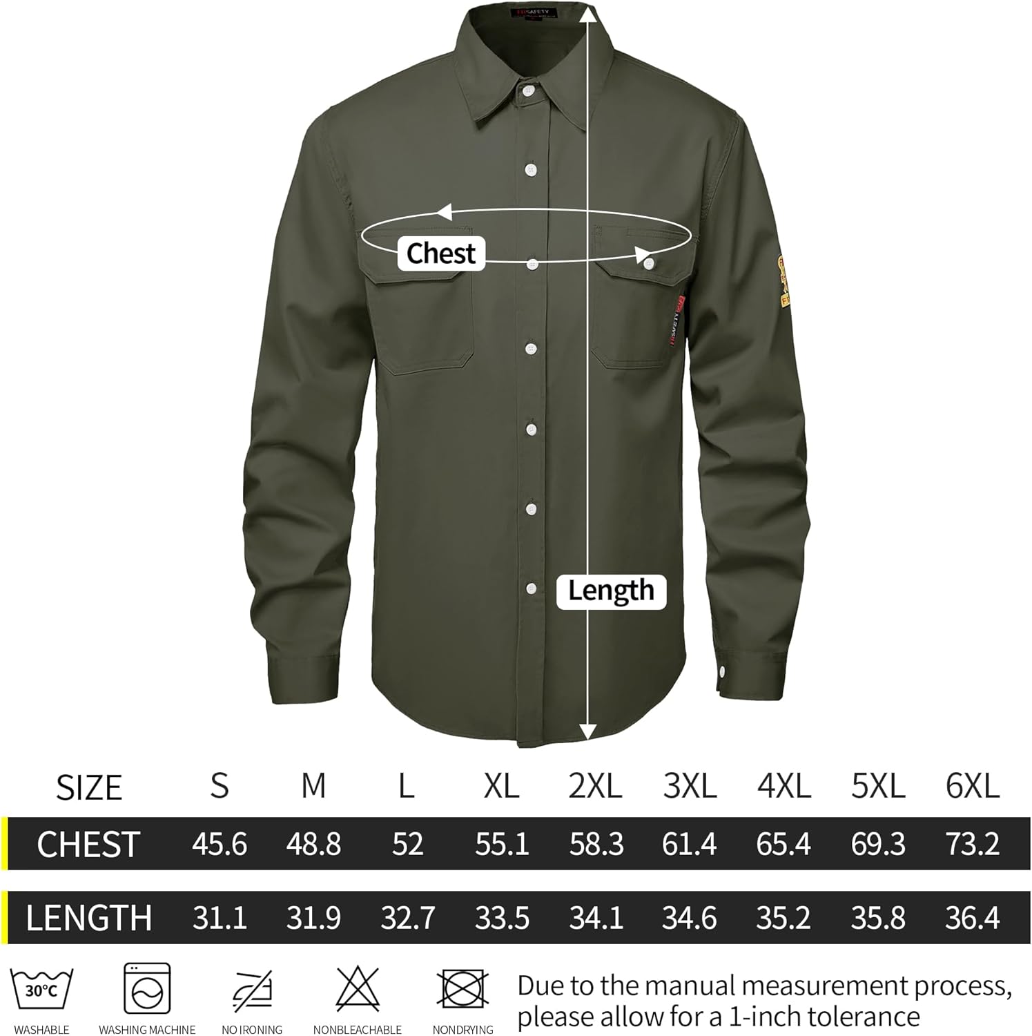 FR Shirts for Men 7oz Long Sleeve Fire Resistant Shirts 100% Cotton Hi Vis Welding Shirt CAT2