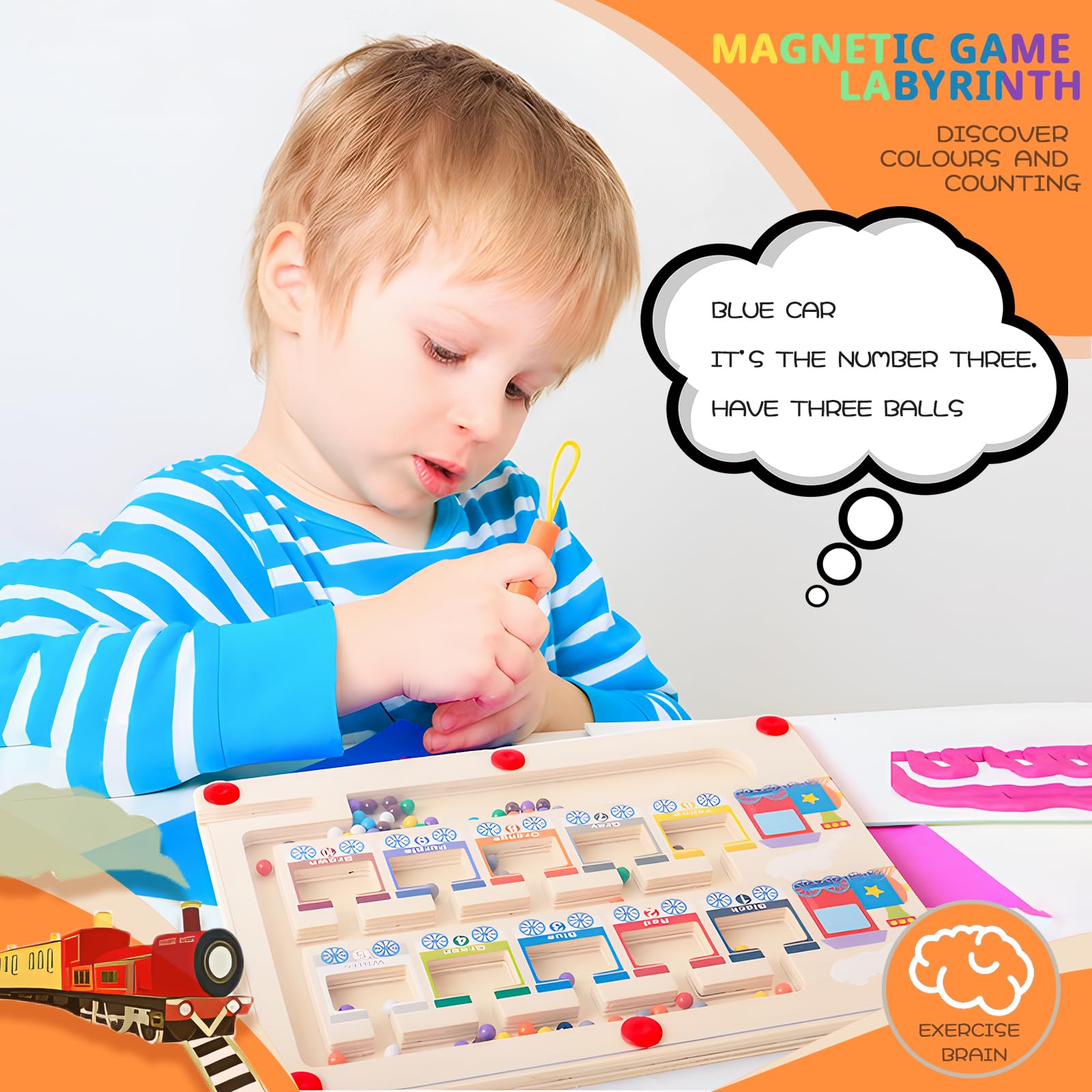 Jeu Labyrinthe Magnétique Montessori En Bois - Apprentissage Couleurs Et Comptage, Jouet éducatif 2 à 6 Ans