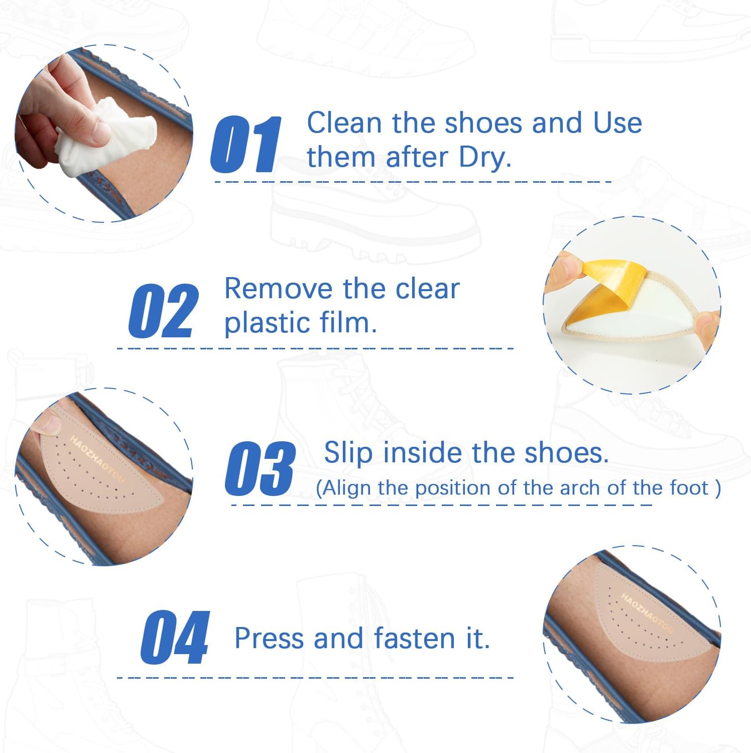 Arch Support Inserts for Flat Feet - Unisex Self - Adhesive Latex Arch Pad for Relieve Pressure and Feet Pain - Arch Support Insoles for Men & Women 1 Pairs (S, Beige) - Image 3