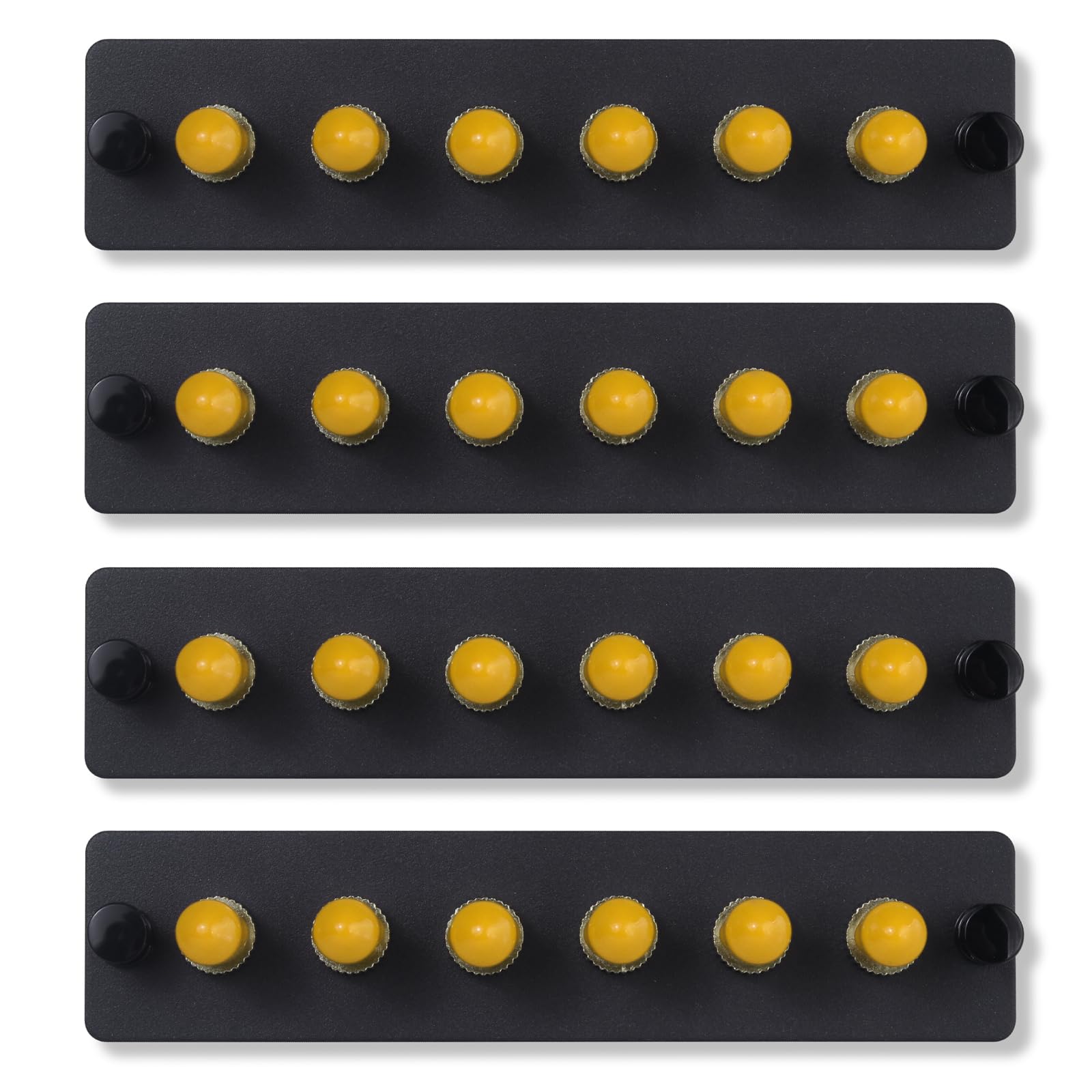 Lot de 4 panneaux de brassage Simplex ST en fibre avec adaptateurs Simplex monomode jaune ST 6 ports fibre
